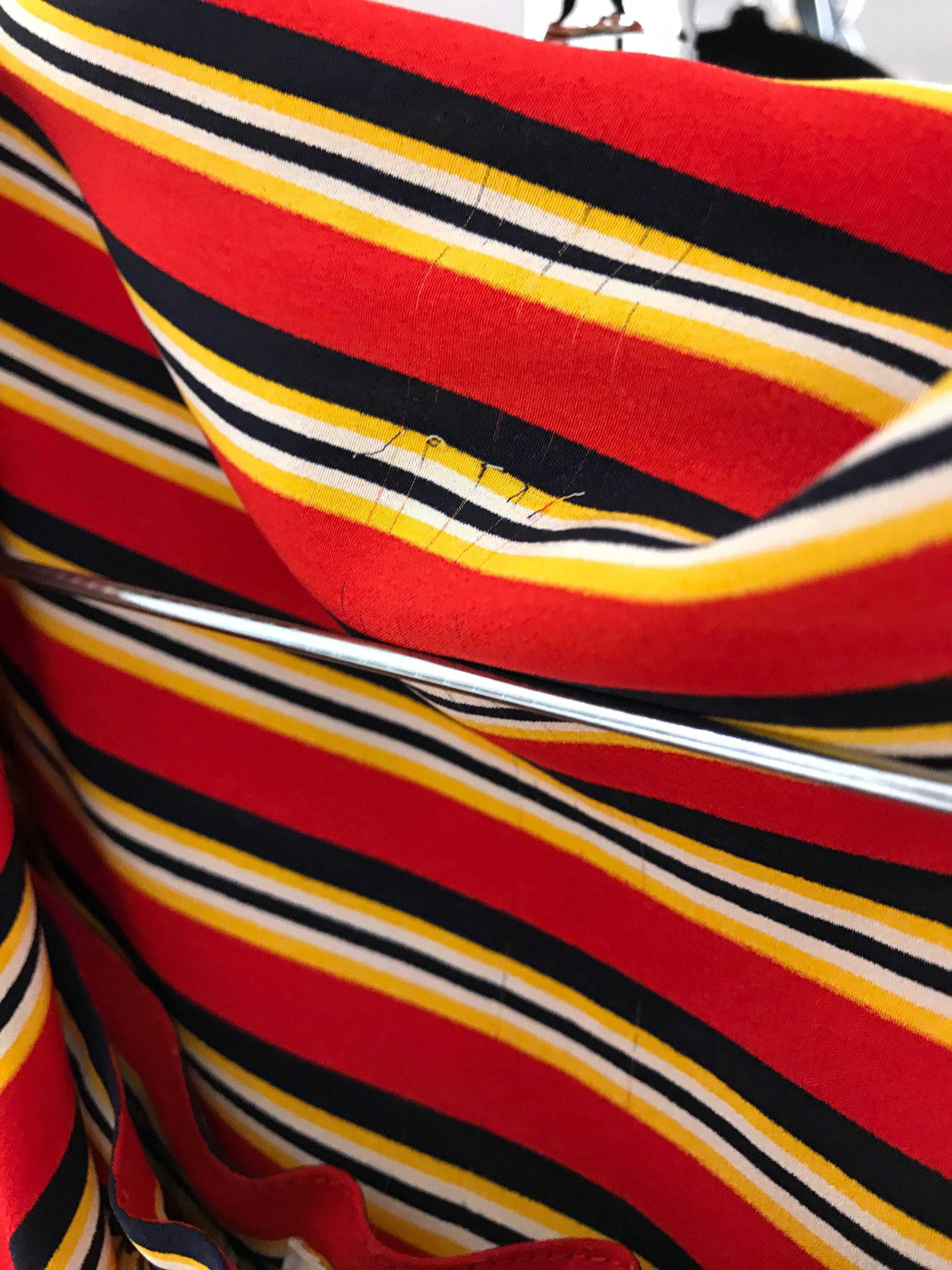 1970s Vintage GEOFFREY BEENE Red, Black and Orange Striped Silk Blouse and Skirt 3