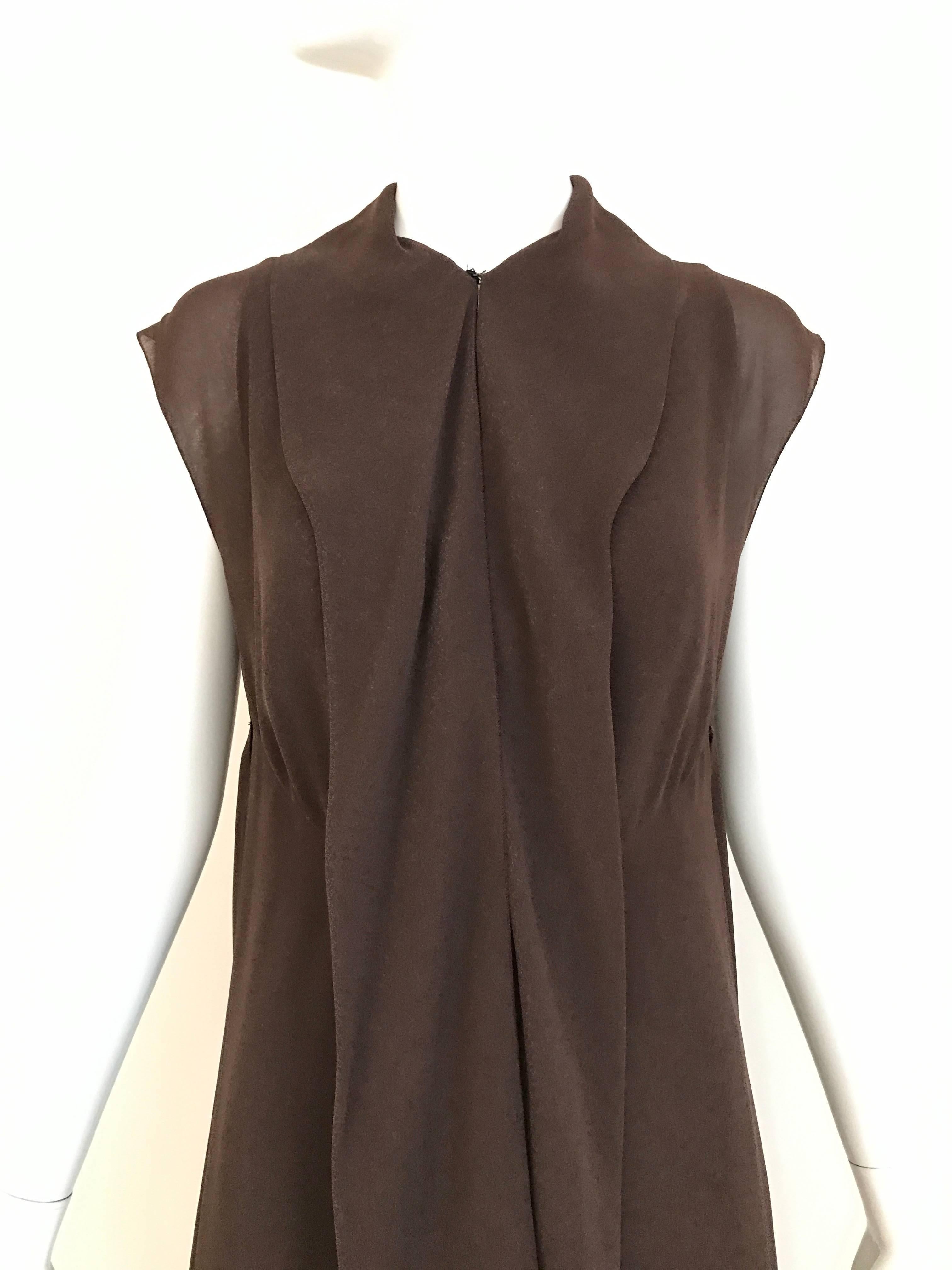 Women's 1990s CHANEL Brown Crepe Dress with Sleeveless Overlay Long Vest
