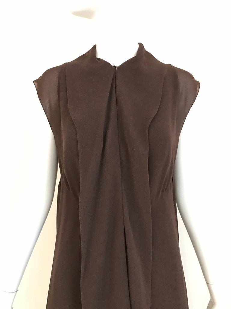 1990s CHANEL Brown Crepe Dress with Sleeveless Overlay Long Vest at 1stDibs