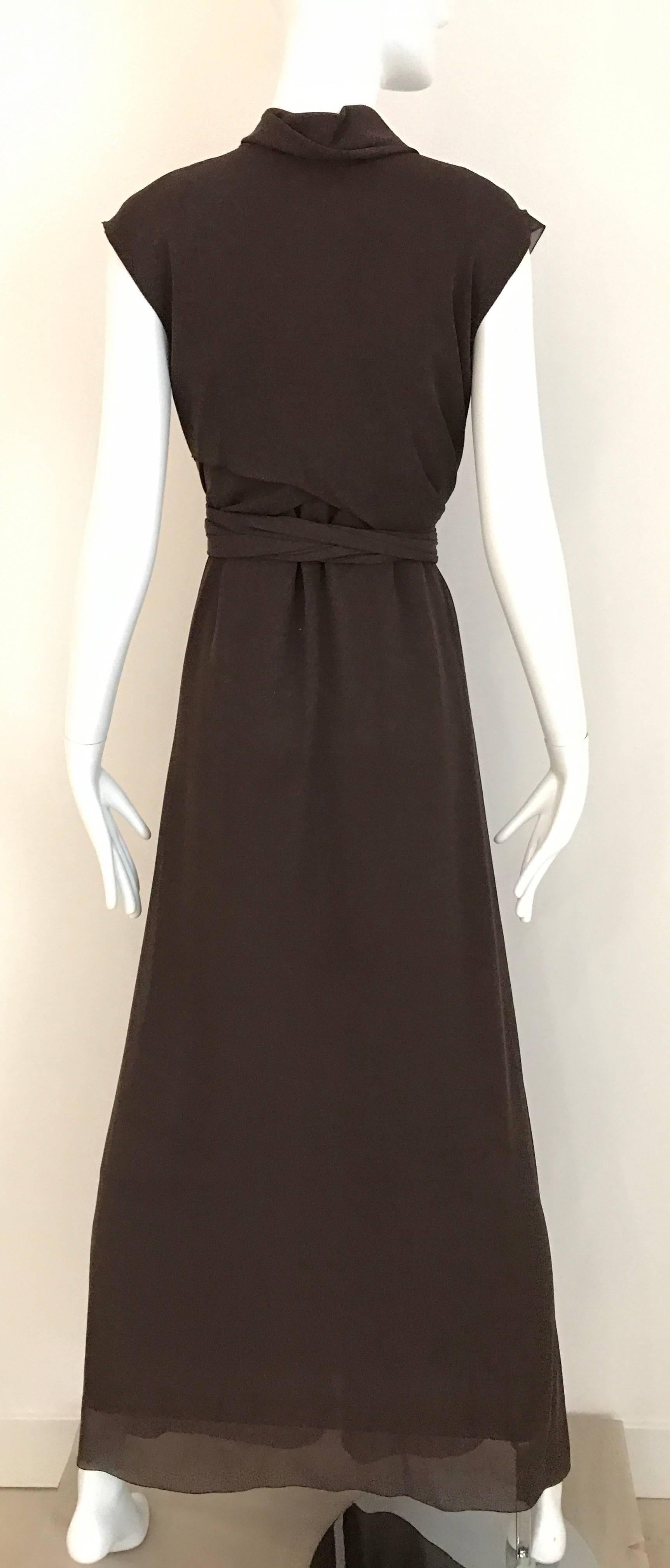 1990s CHANEL Brown Crepe Dress with Sleeveless Overlay Long Vest 5