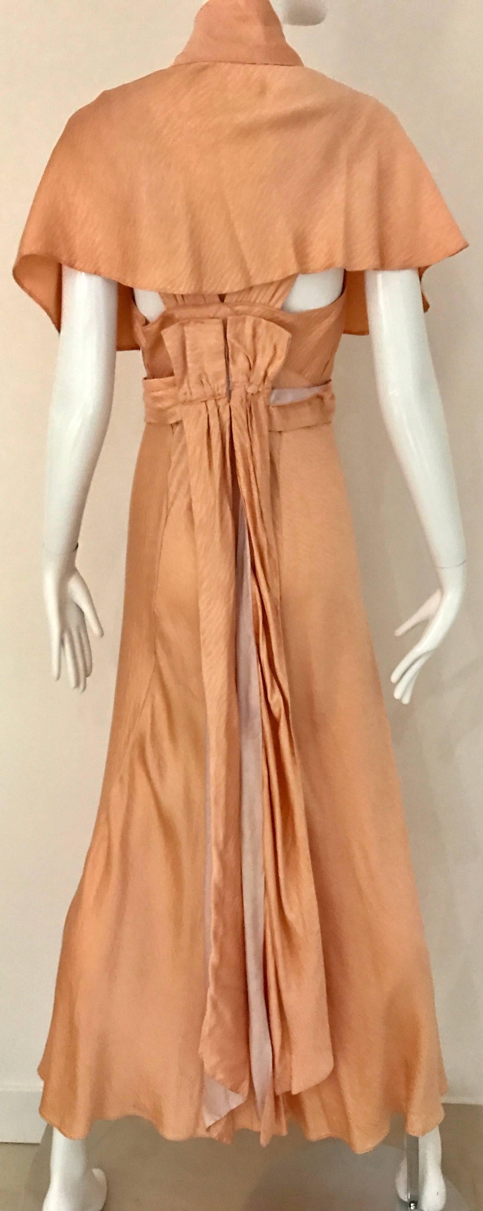 1930s Peach Silk Bias Cut Dress with Shawl Capelet  In Good Condition In Beverly Hills, CA