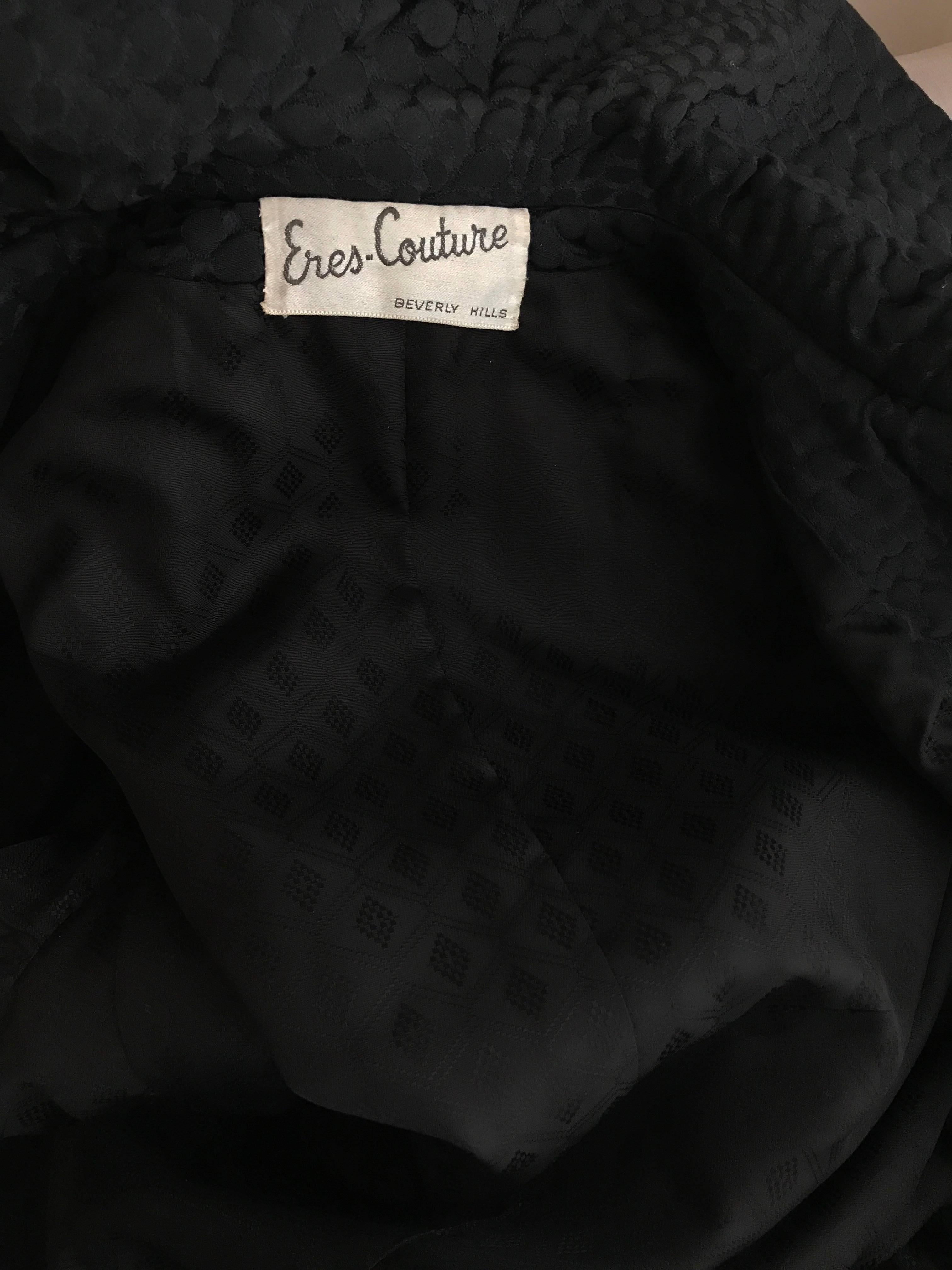 Langer Mantel aus schwarzem Baumwolljacquard aus den 1960er Jahren, 60er Jahre Damen im Angebot