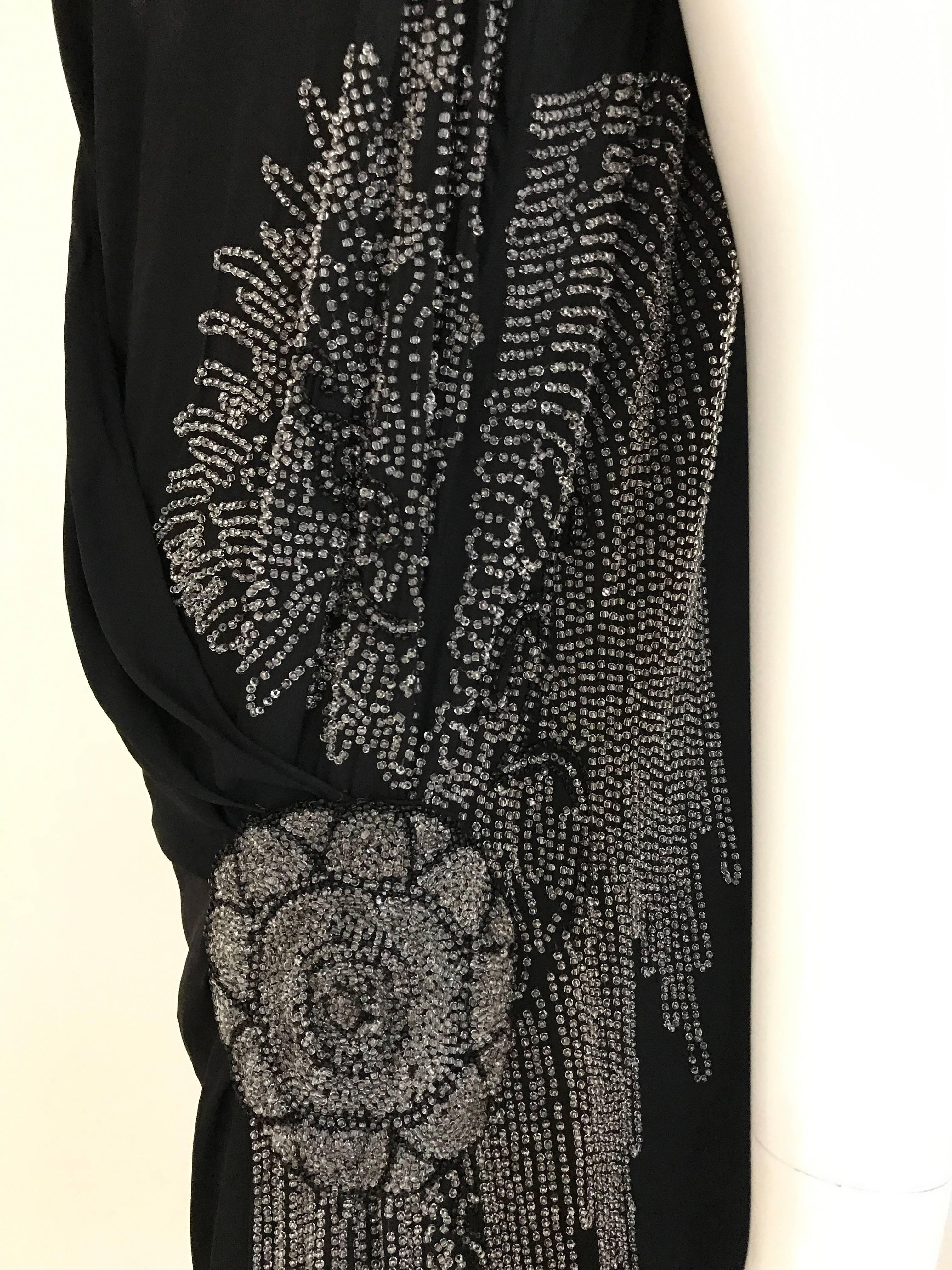 1920s Black Silk Beaded Flapper Dress Large size In Good Condition For Sale In Beverly Hills, CA