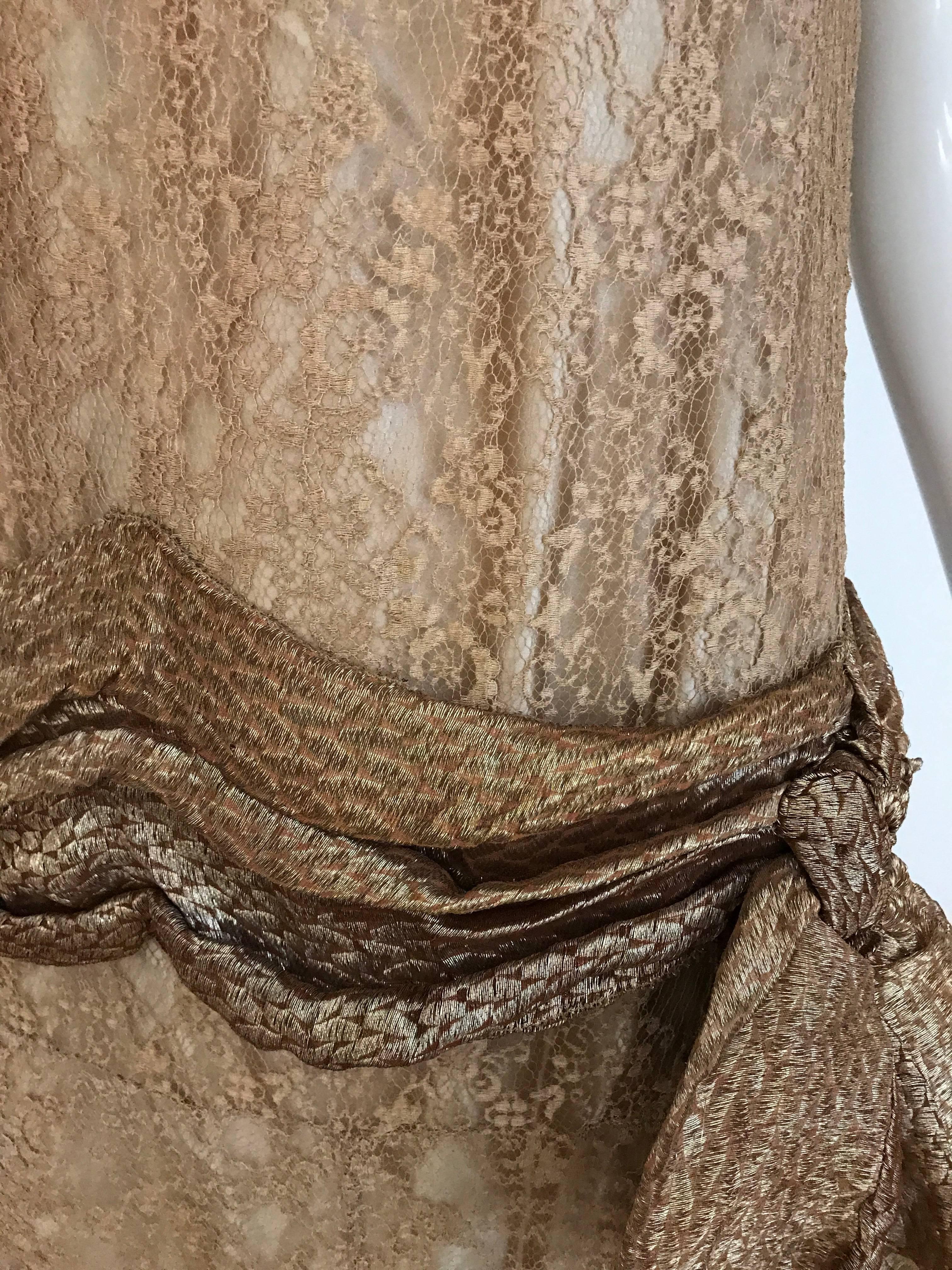 Women's 1920s Mocha Metallic Lace Flapper Dress