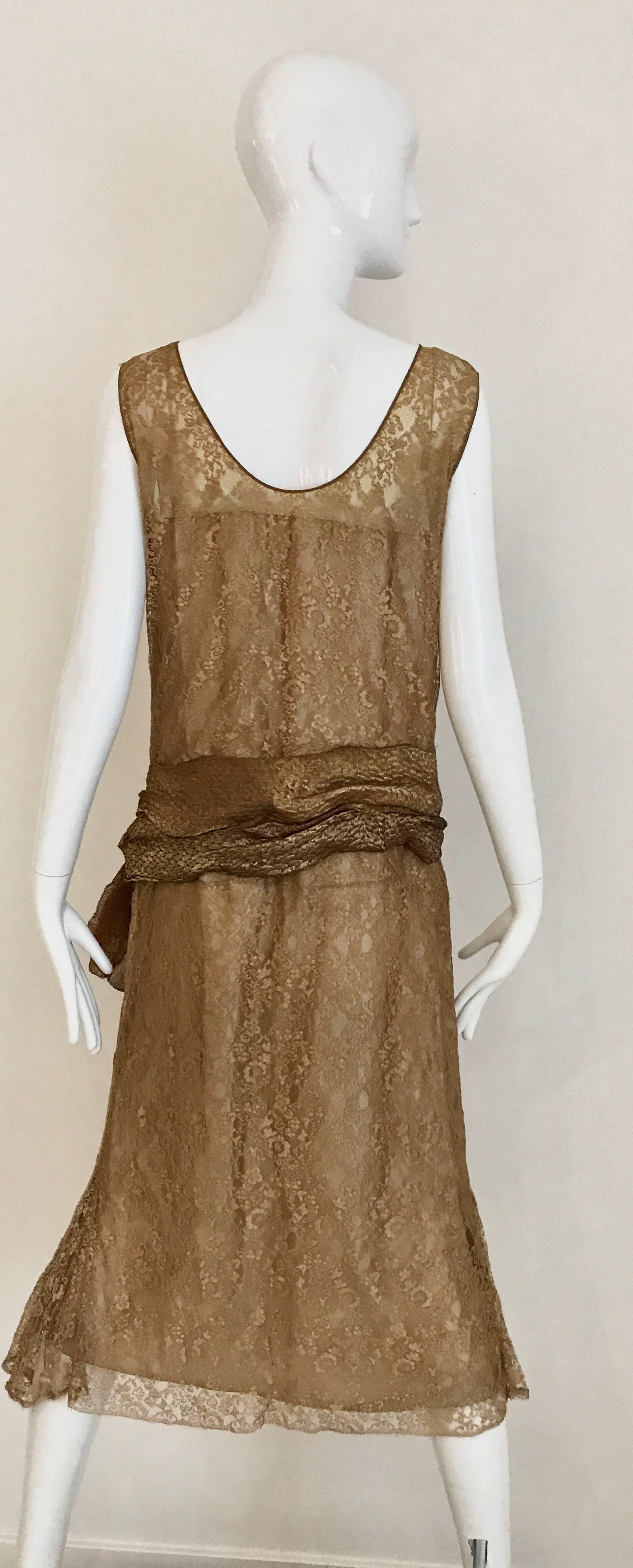 Brown 1920s Mocha Metallic Lace Flapper Dress