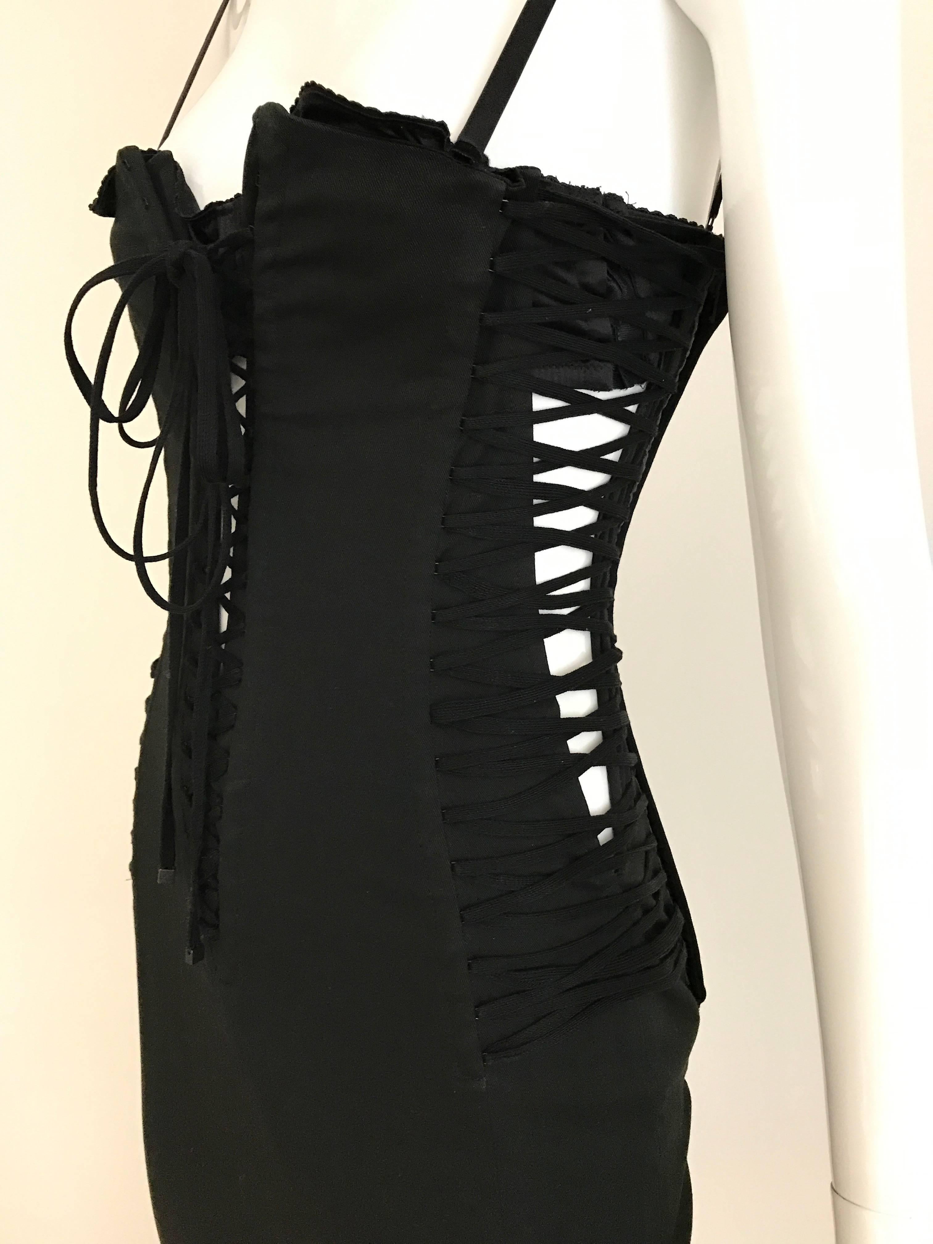 DOLCE GABBANA Black Cotton Lace Up Bustier Dress In Excellent Condition In Beverly Hills, CA