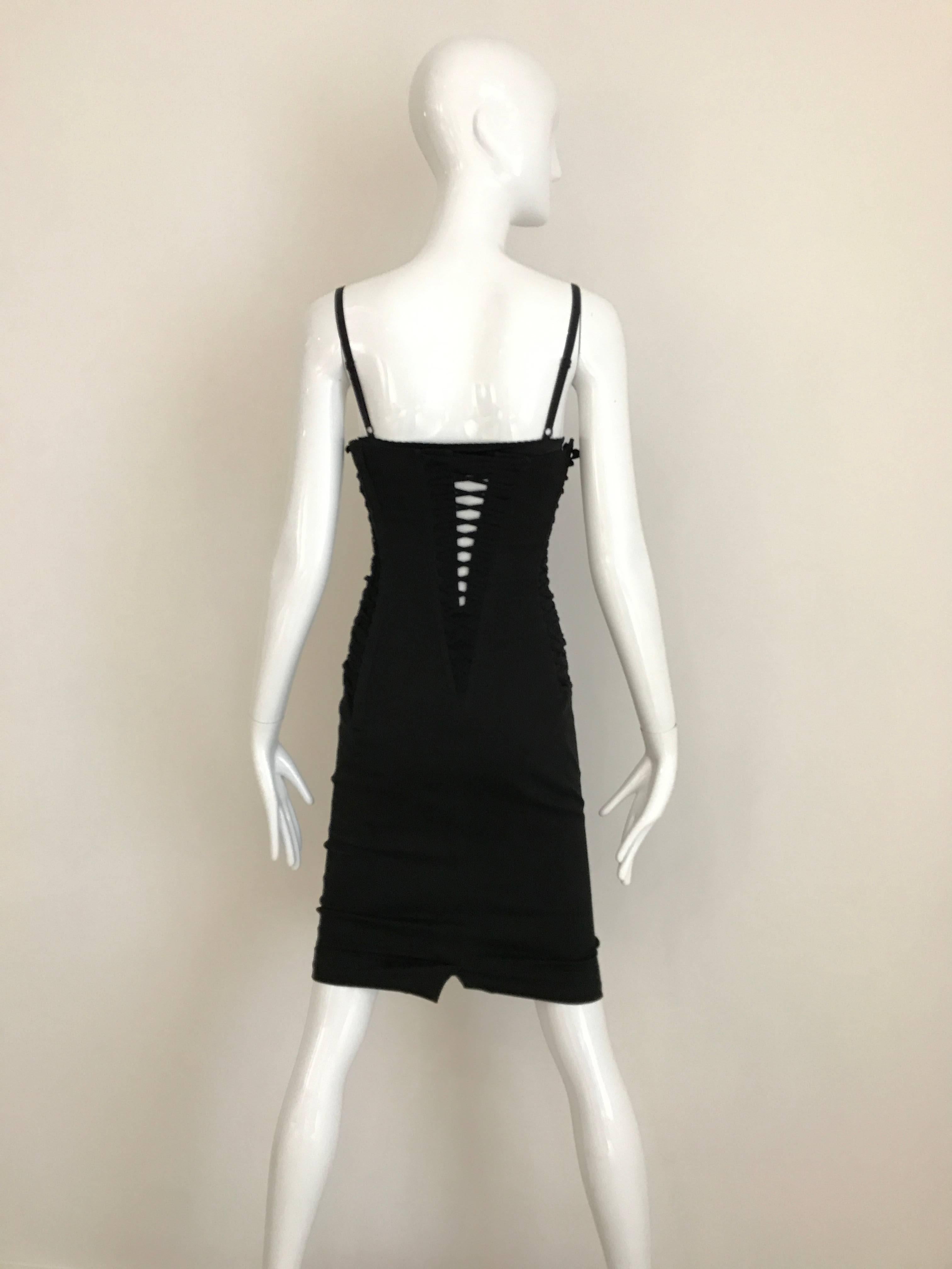 DOLCE GABBANA Black Cotton Lace Up Bustier Dress 1