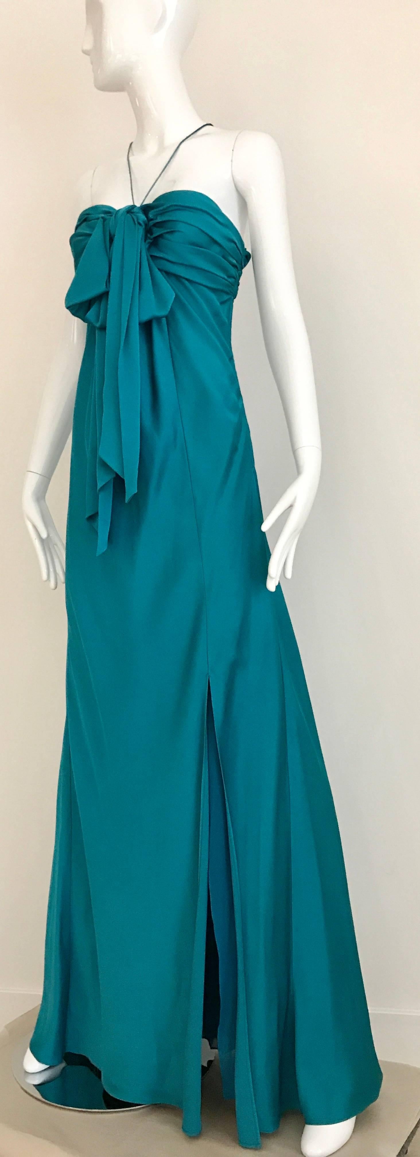 blue silk halter dress