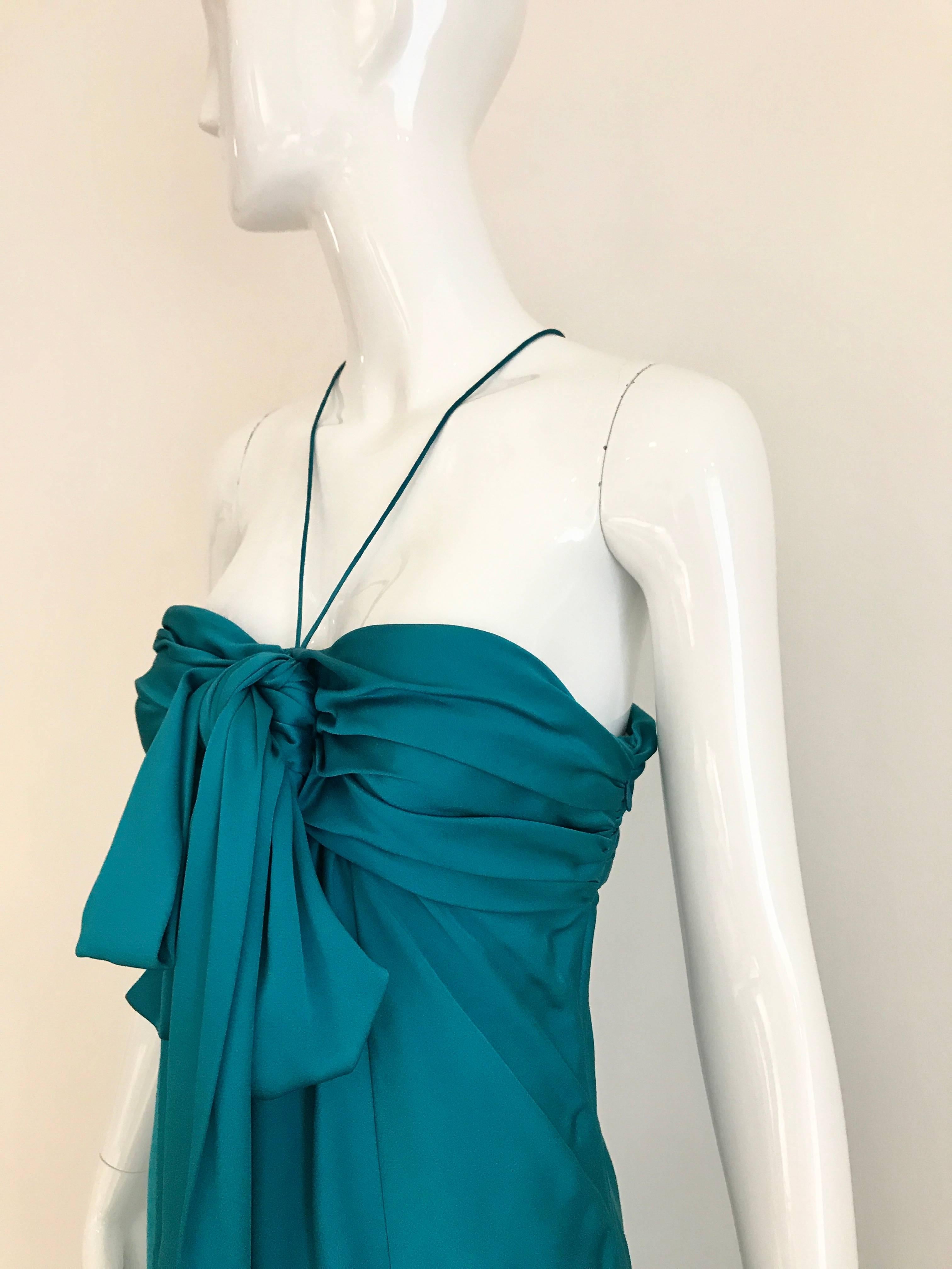 John Galliano Vintage Teal Blue Silk Halter Gown In Excellent Condition For Sale In Beverly Hills, CA