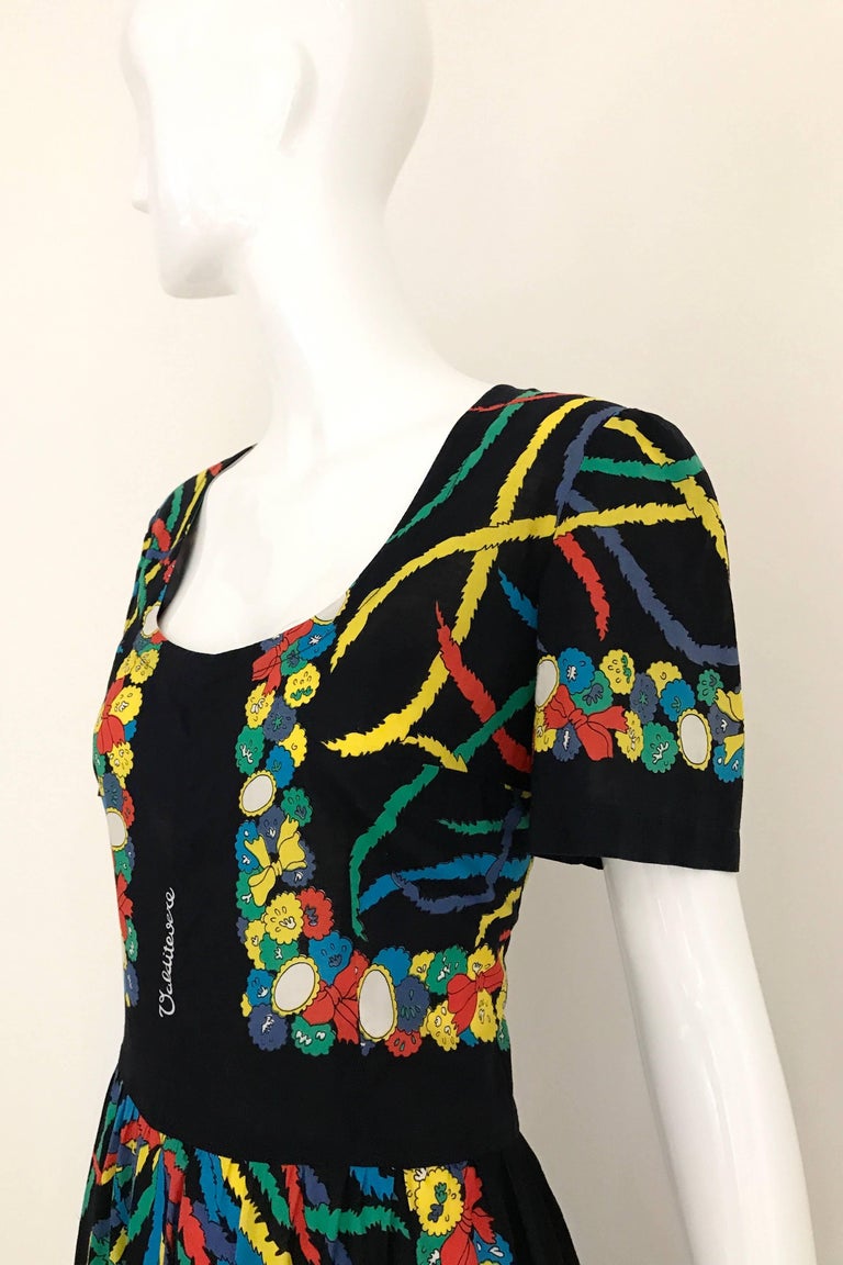 1970s Valditevere Firenze Black Multi Color Print Cotton Dress at ...