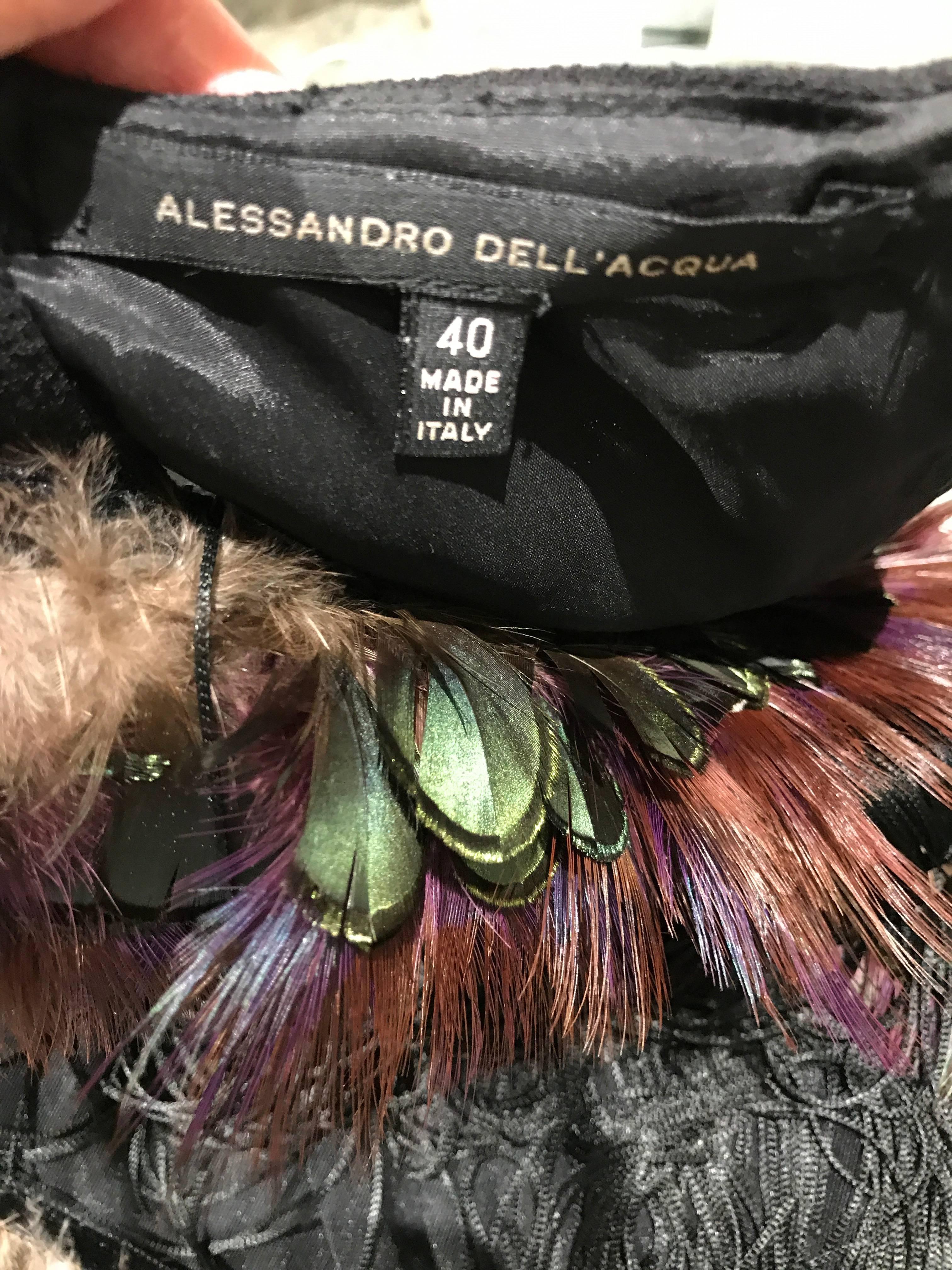 Alessandro dell'acqua Paon à franges et pompon en plumes de paon  Mini-robe de cocktail Pour femmes en vente