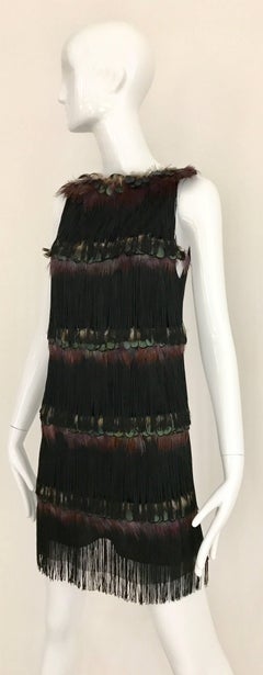Alessandro dell'acqua Peacock Feather Fringe Tassel  Cocktail Mini Dress