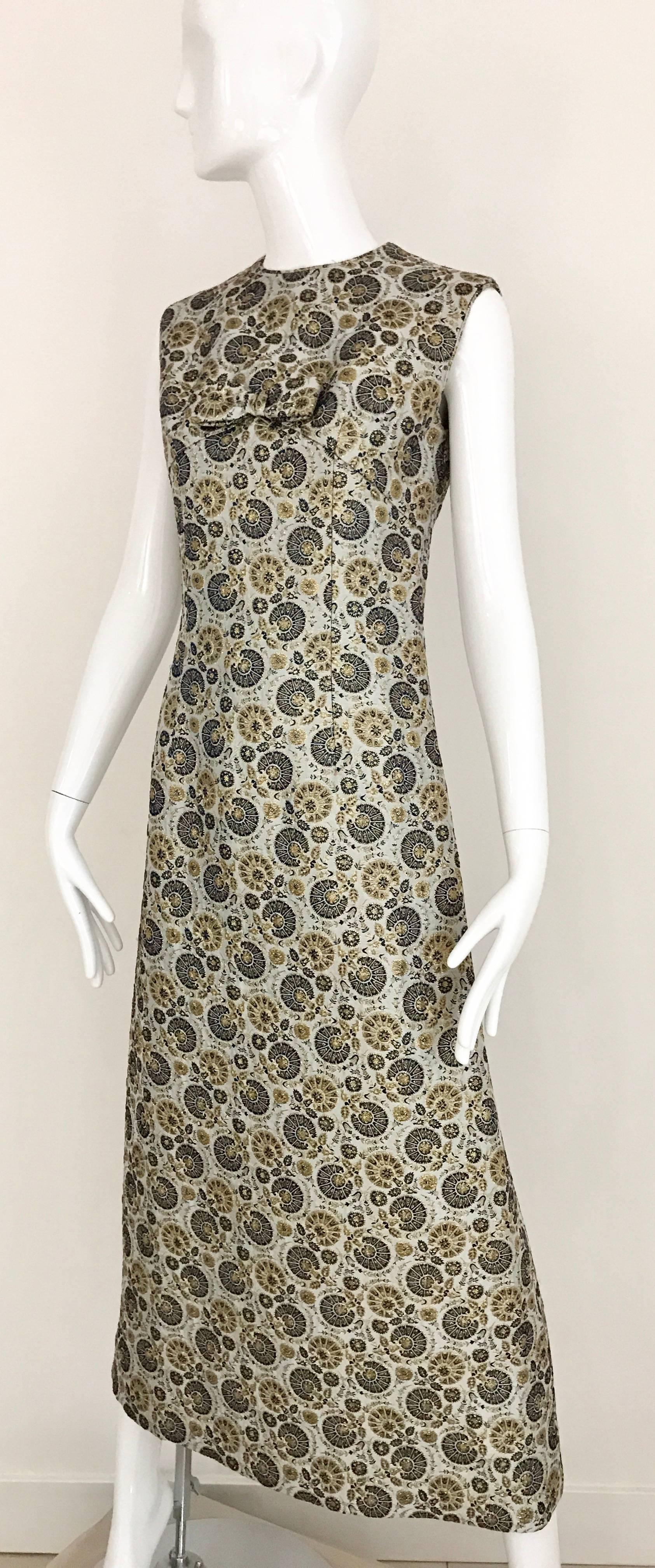 1960s Metallic Grey and Blue Brocade Sleeveless Dress For Sale at ...