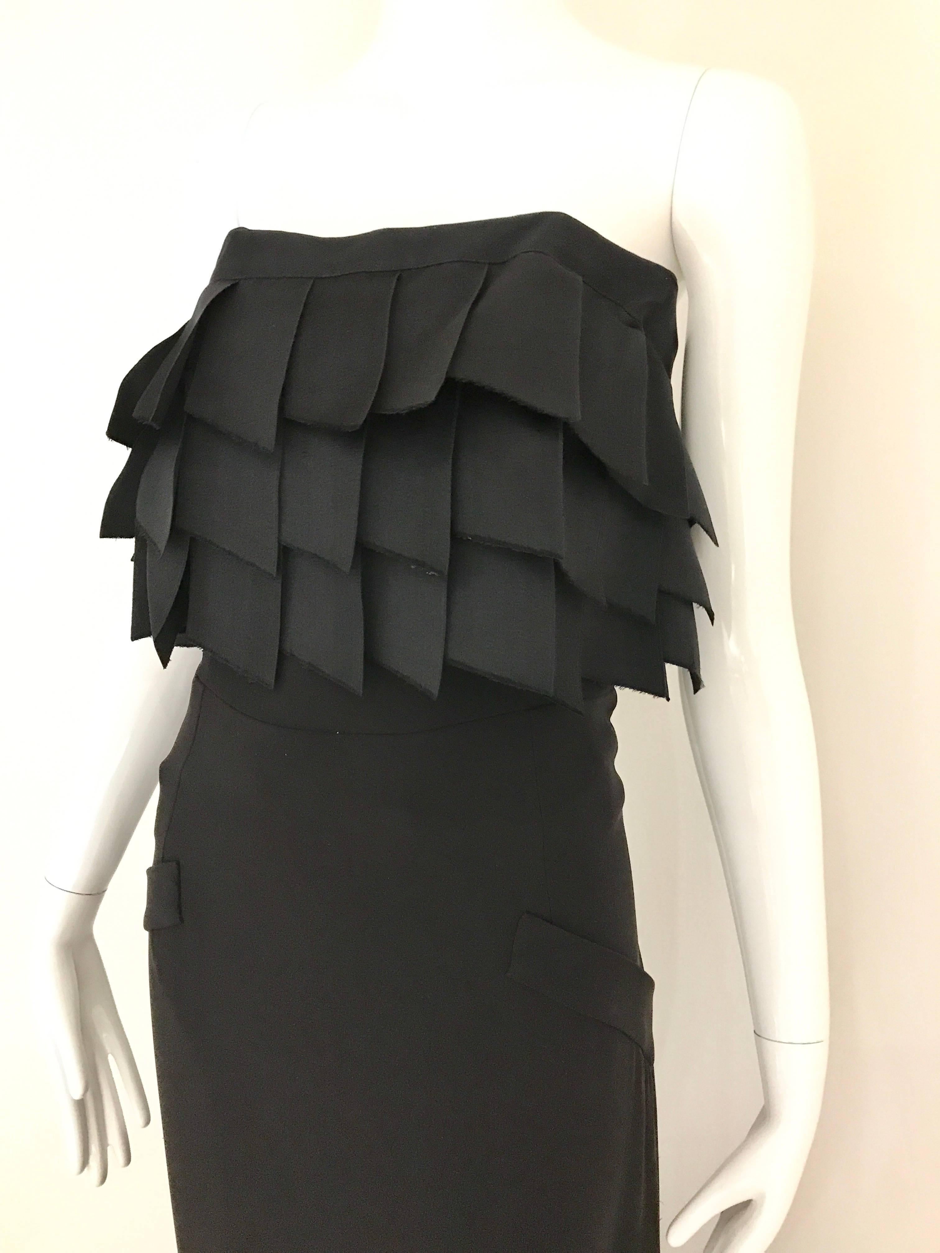 Vintage CHANEL Black Strapless Silk Gown With Cascading Ribbon 1