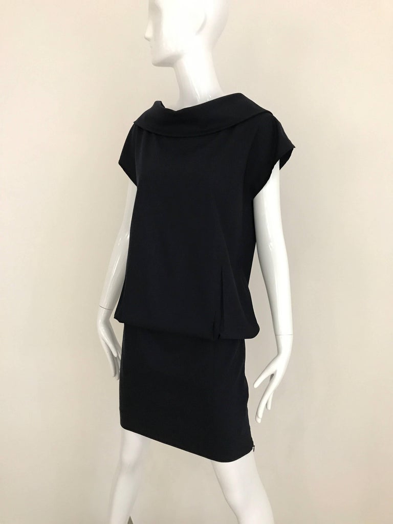 Vintage ANGELO TARLAZZI Blue Wool Crepe Dress In Excellent Condition For Sale In Beverly Hills, CA