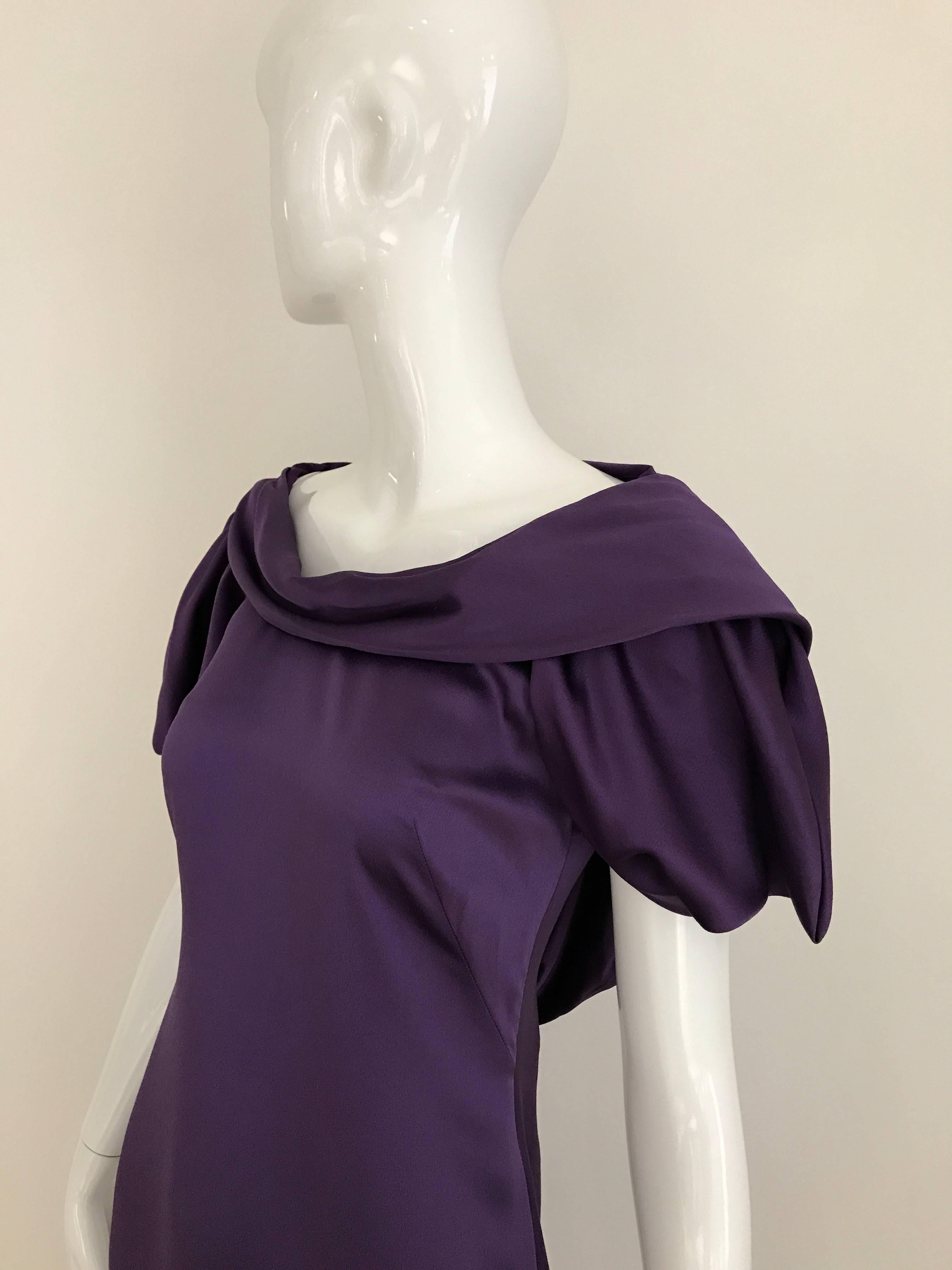 ALEXANDER MCQUEEN Backless Violet Silk Charmeuse Gown  In Excellent Condition For Sale In Beverly Hills, CA