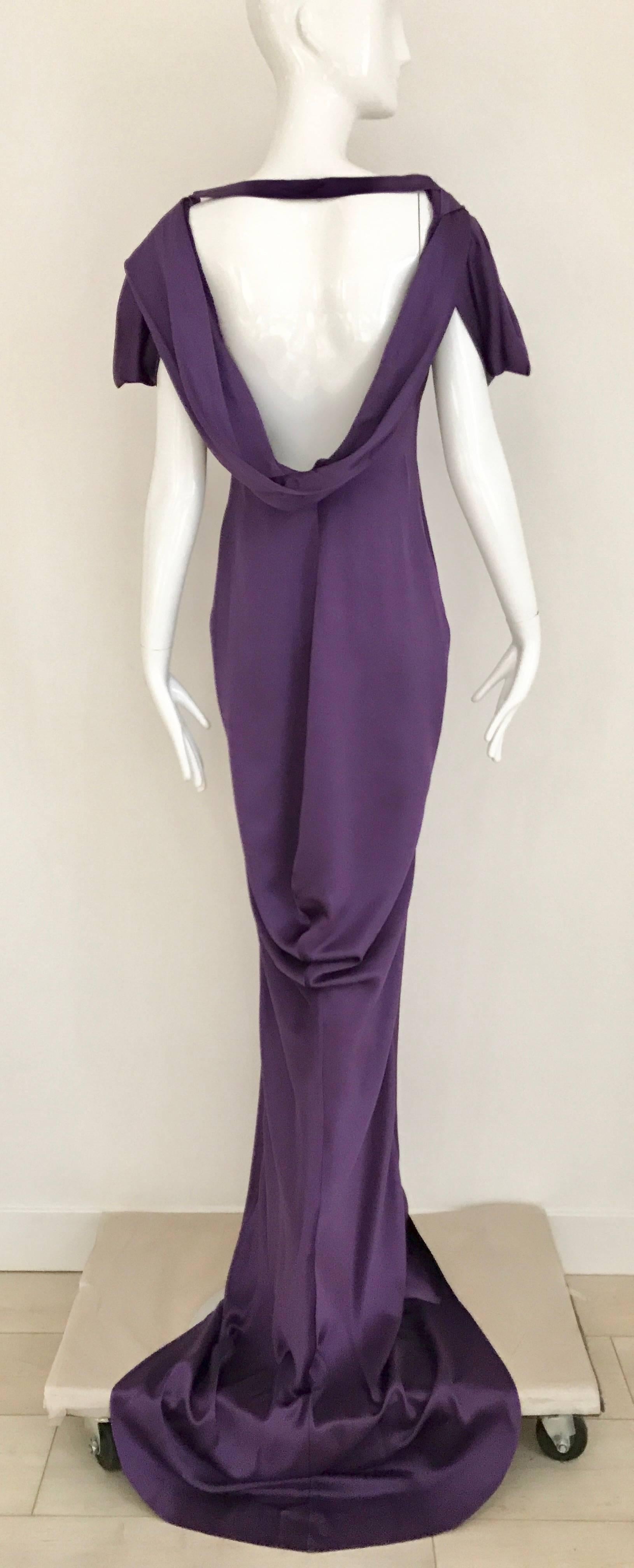 Black ALEXANDER MCQUEEN Backless Violet Silk Charmeuse Gown  For Sale