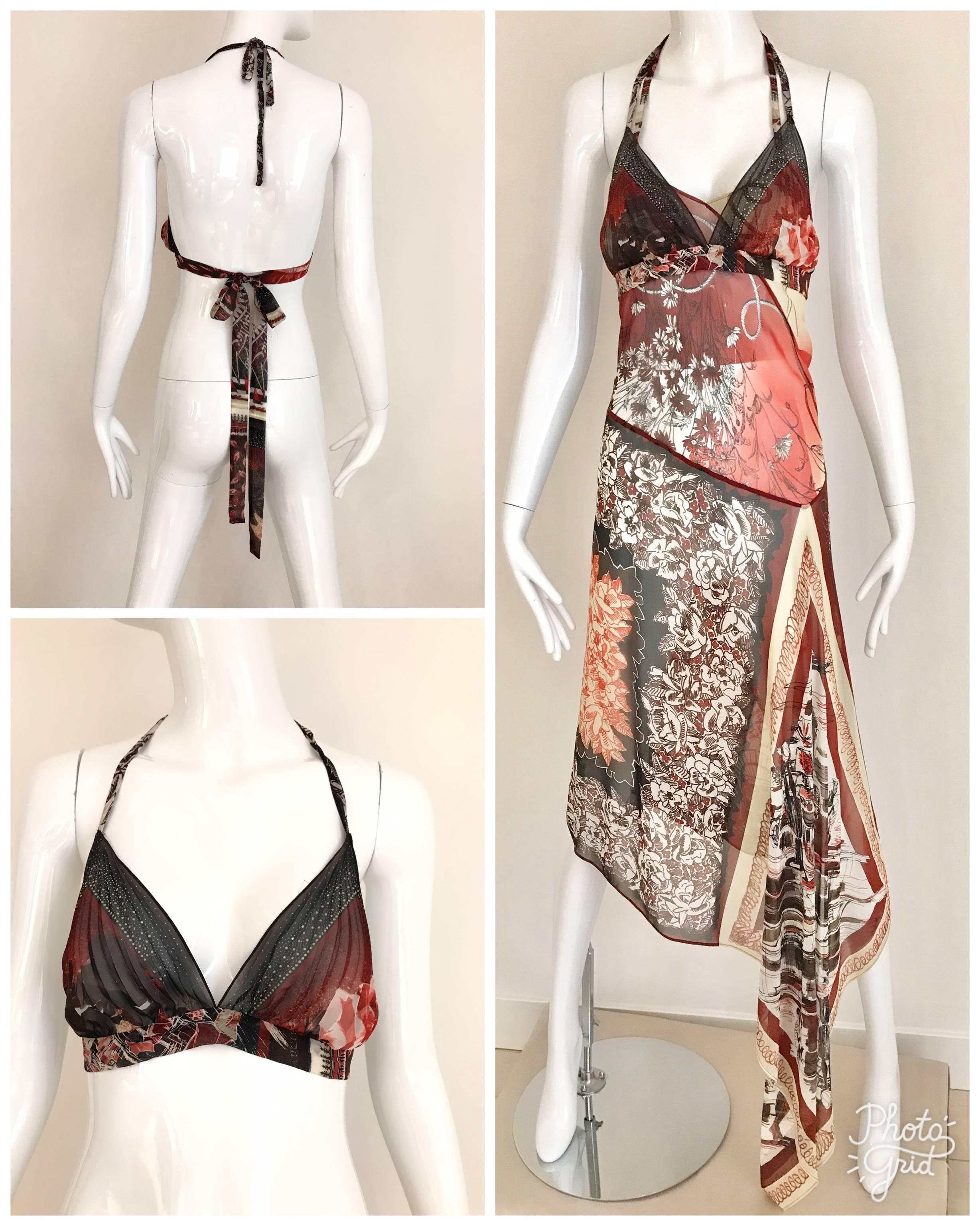 Brown Jean Paul Gaultier Vintage Halter Silk V neck Dress with bra and jacket set