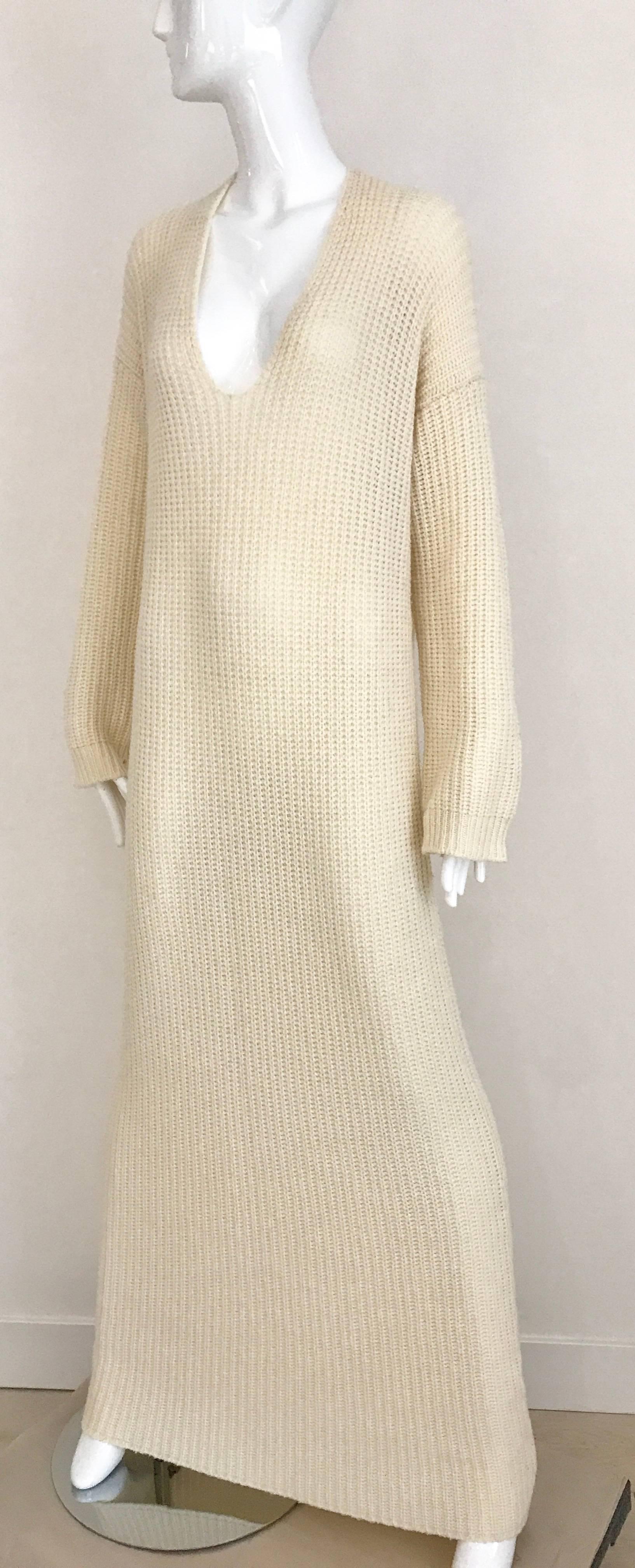 Beige 1990s JIL SANDER Creme Cashmere Maxi Long Sleeve Sweater Dress