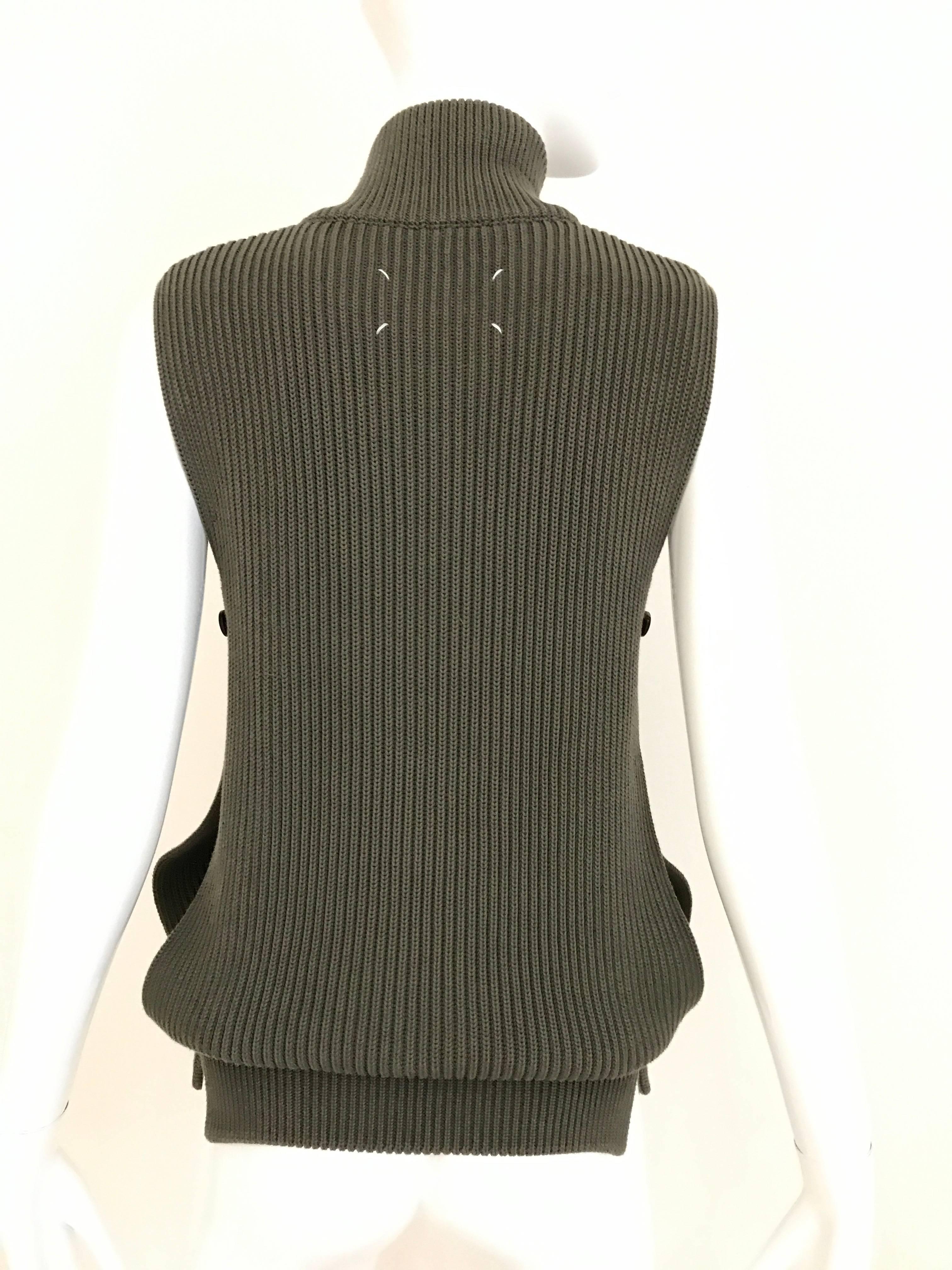 Black MARGIELA Olive Green Vest Cardigan Knit Top