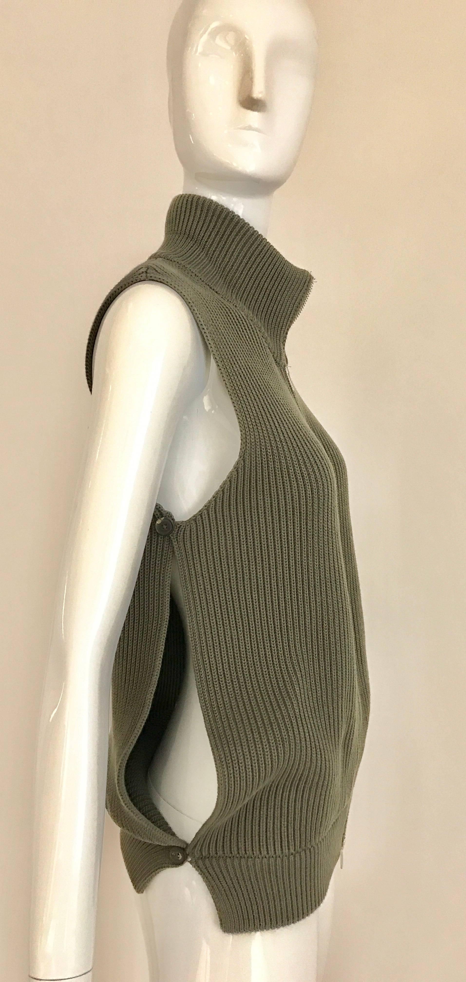 MARGIELA Olive Green Vest Cardigan Knit Top In Excellent Condition In Beverly Hills, CA
