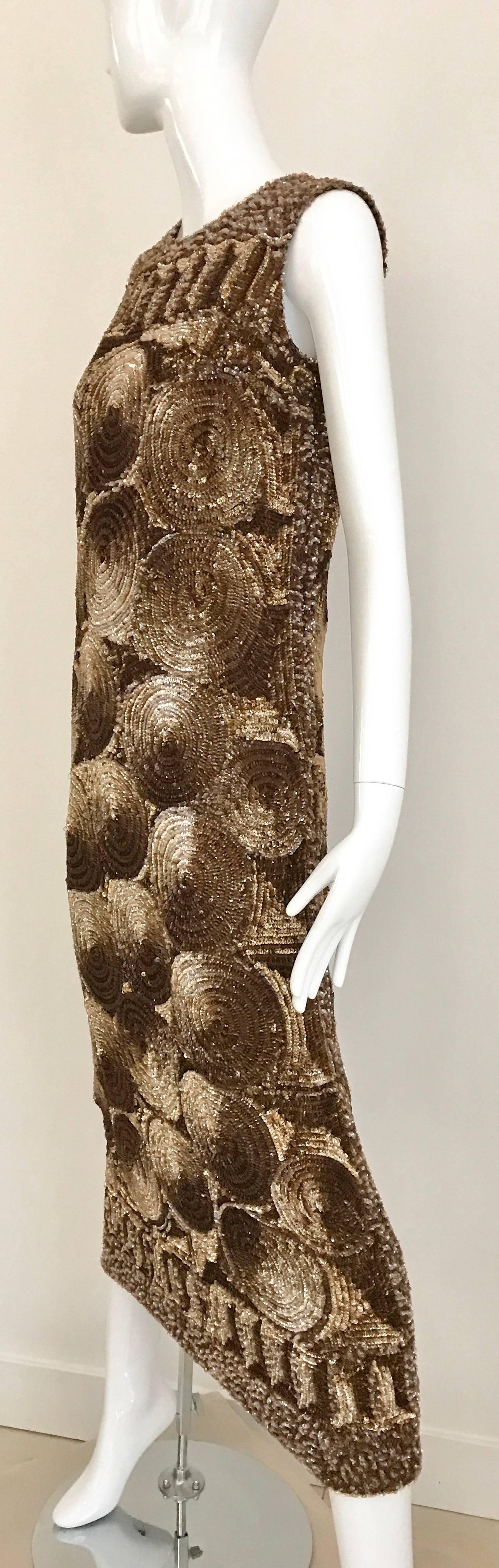 1960s Brown Sequin Sleeveless Cocktail Dress 1