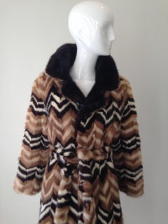Vintage Brown and creme chevron Mink coat, 1970s