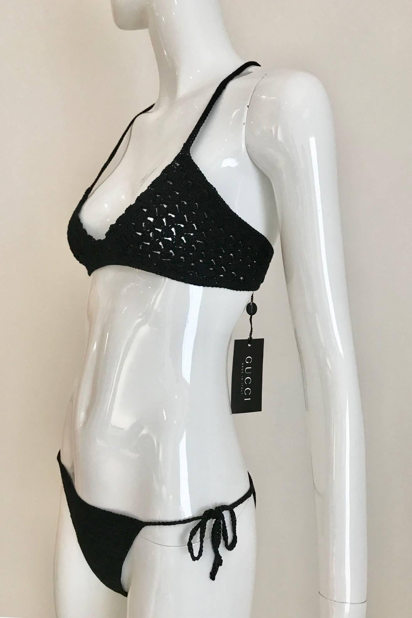 Sexy Gucci by Tom Ford black crochet bikini criss cross bra set. Brand new ( dead stock) never worn. 
Bikini set XS . Best fit for petite size. 0/2
Mannequin has 32