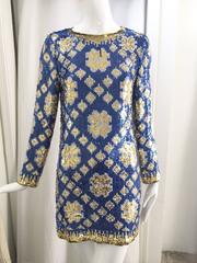 1980s OSCAR DE LA RENTA blue and gold sequin mini tunic dress