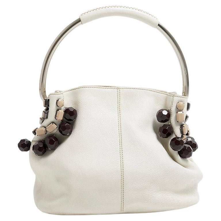 S/S 2003 Prada Off-White Hobo-Tasche aus perlenbesetztem Leder und