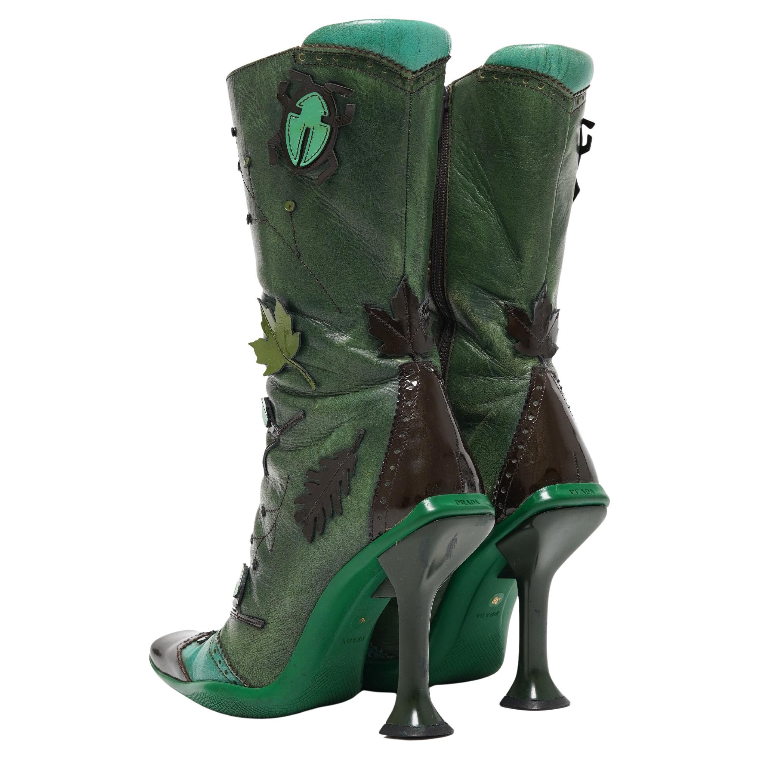 FW 1999 Prada Sculptural Heels Leaf and Petal Appliqué Runway boots EU Size 36 For Sale 1
