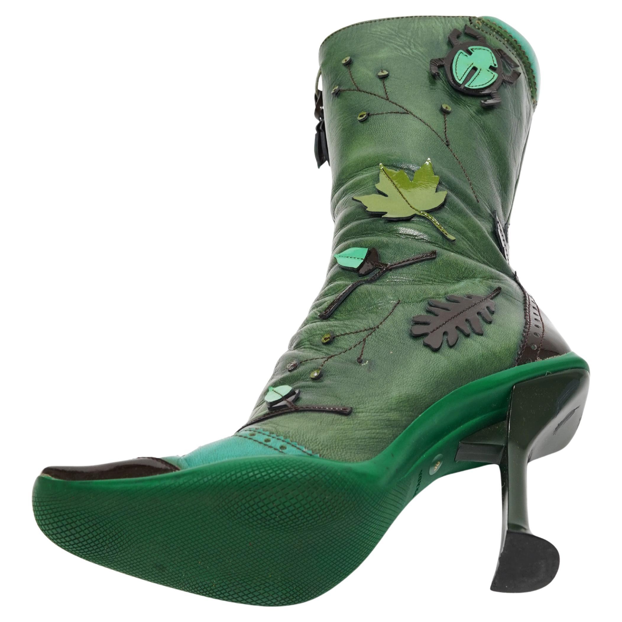 Women's FW 1999 Prada Sculptural Heels Leaf and Petal Appliqué Runway boots EU Size 36 For Sale