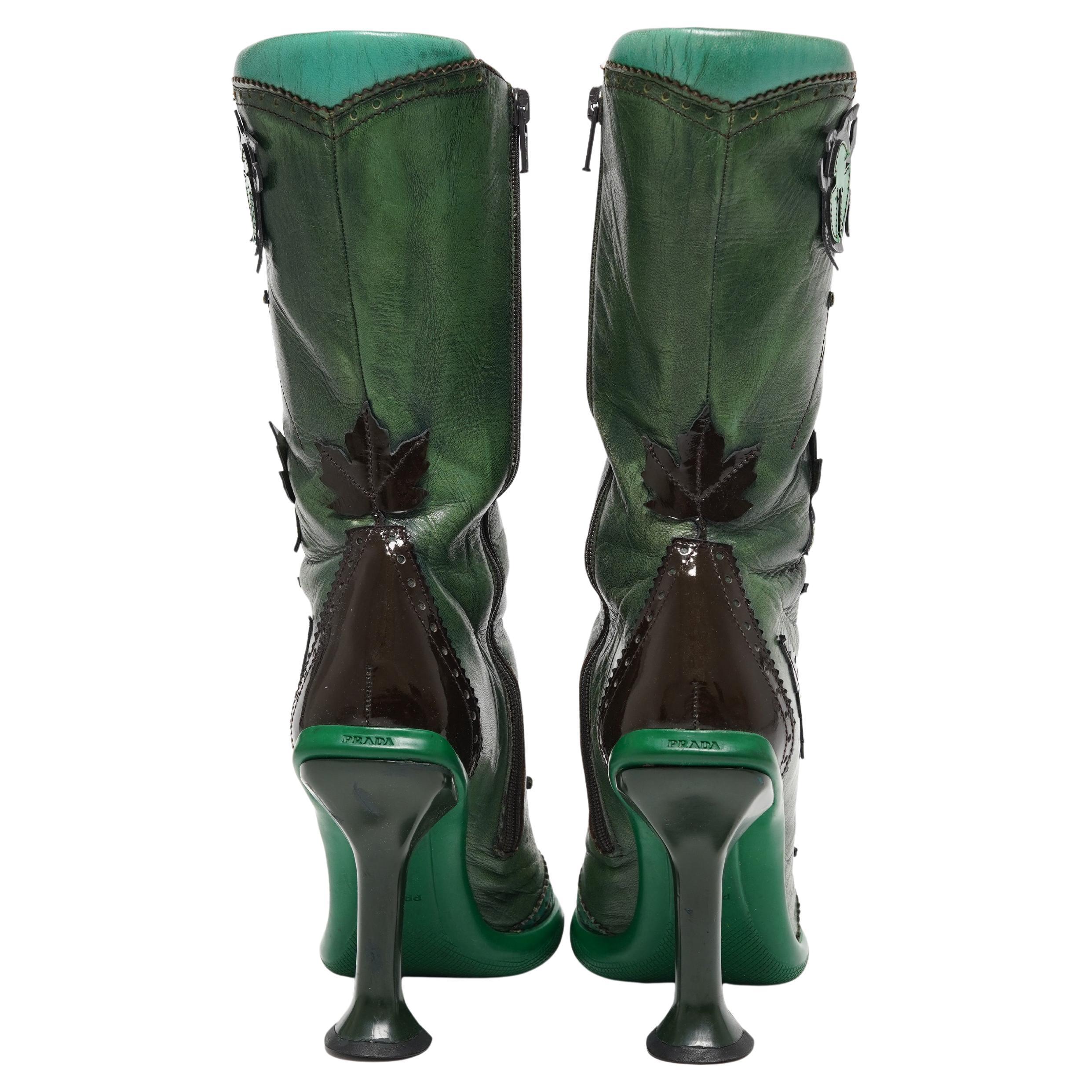 FW 1999 Prada Sculptural Heels Leaf and Petal Appliqué Runway boots EU Size 36 For Sale 4