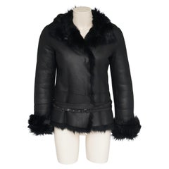 F/W 2002 Gucci By Tom Ford Manteau ceinturé en cuir et fourrure de shearling noir