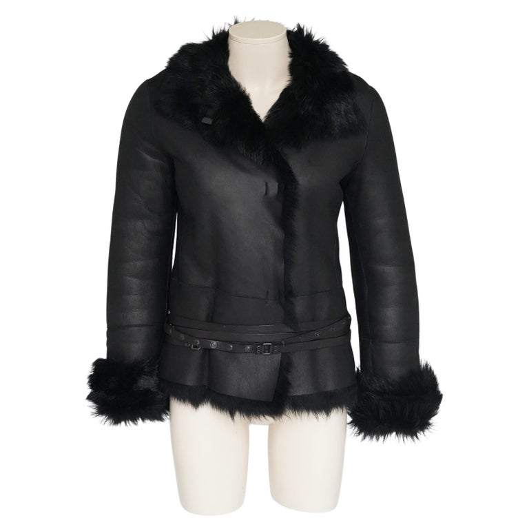 Gucci by Tom Ford F/W 2002 Black Shearling Belted Leather Fur Coat