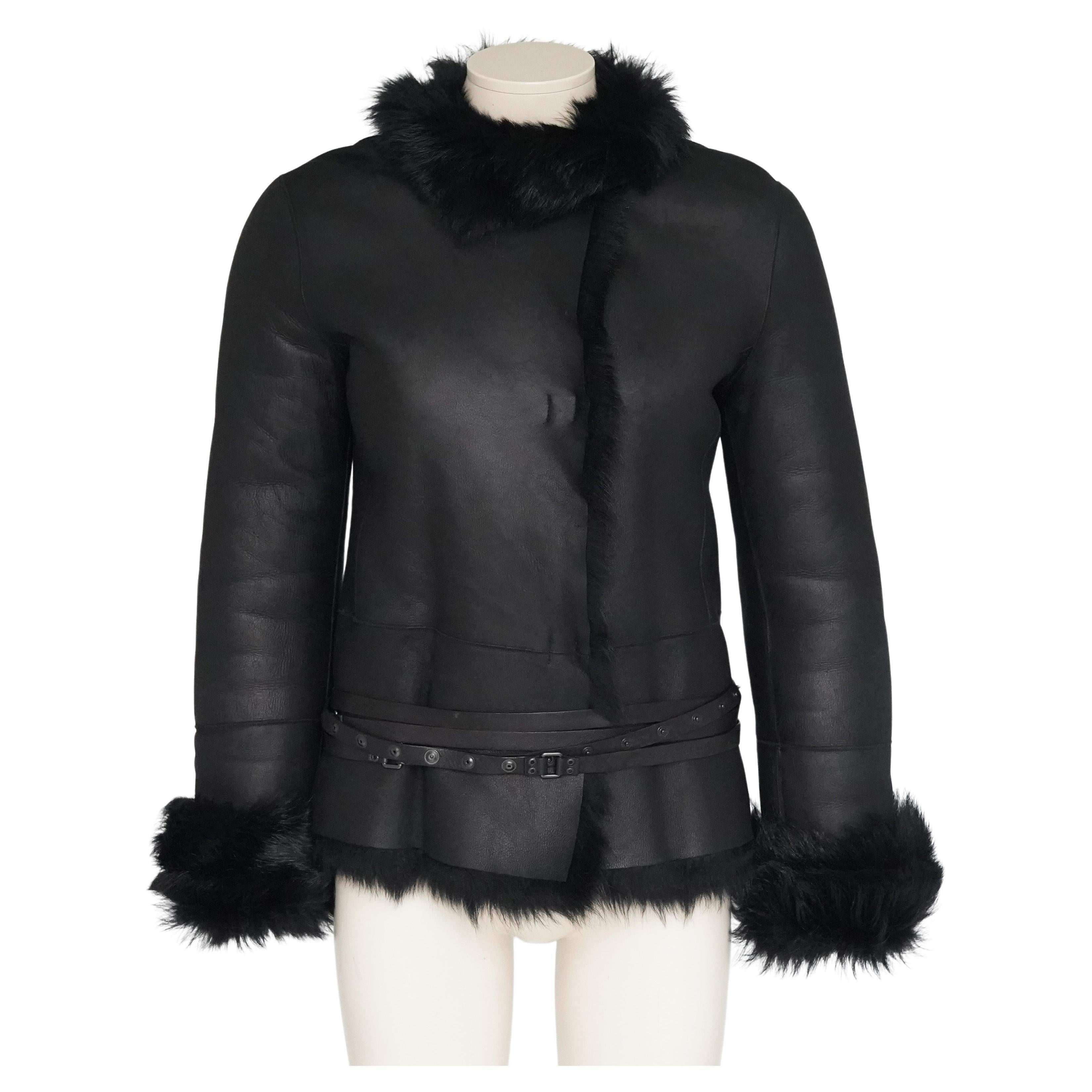 ジャケット・アウター GUCCI Tom Ford Era Leather Jacket Fur Gucci by Tom Ford F/W 2002 Black Shearling Belted Leather Fur Coat