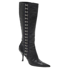 Dolce & Gabbana F/W 2003 Corset Hook and Eye Closure Leather Boots in Black