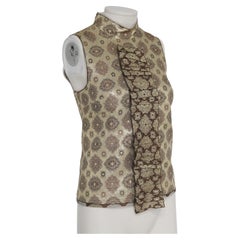 S/S 2002 Prada Decorative Pattern Gold Lamé Sleeveless Ruffled Blouse