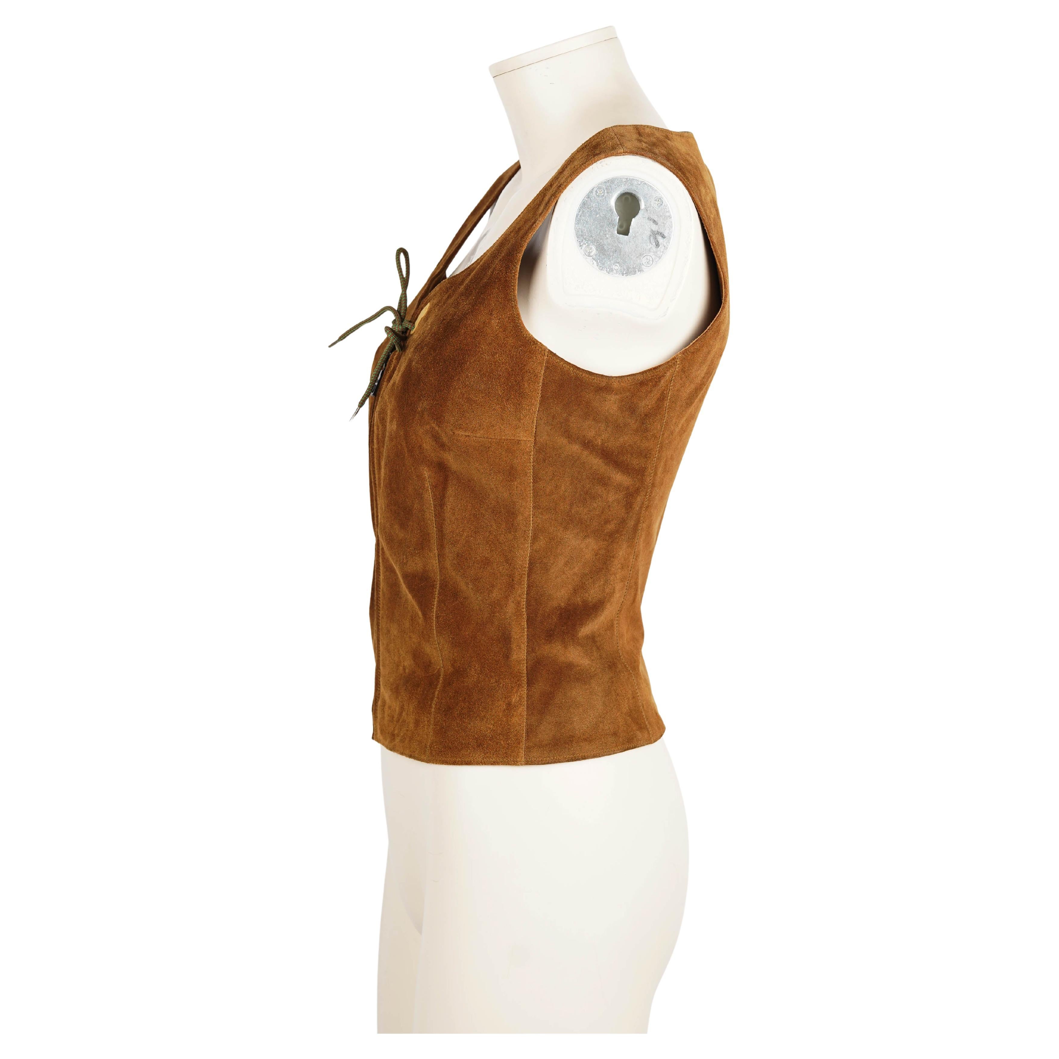 Women's F/W 1999 Miu Miu Copper Suede Leather Front Zip Corset For Sale