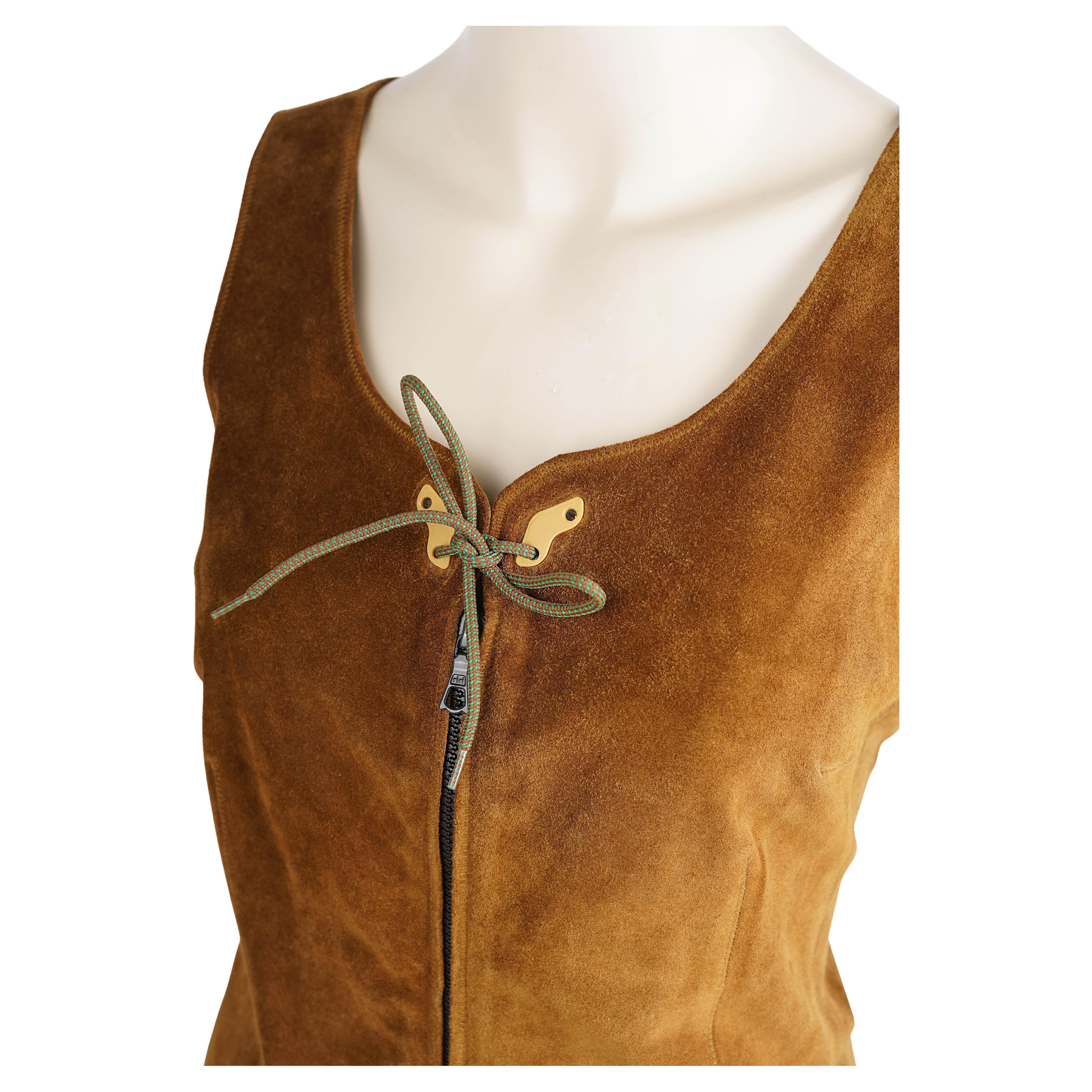 F/W 1999 Miu Miu Copper Suede Leather Front Zip Corset In Good Condition For Sale In Berlin, DE