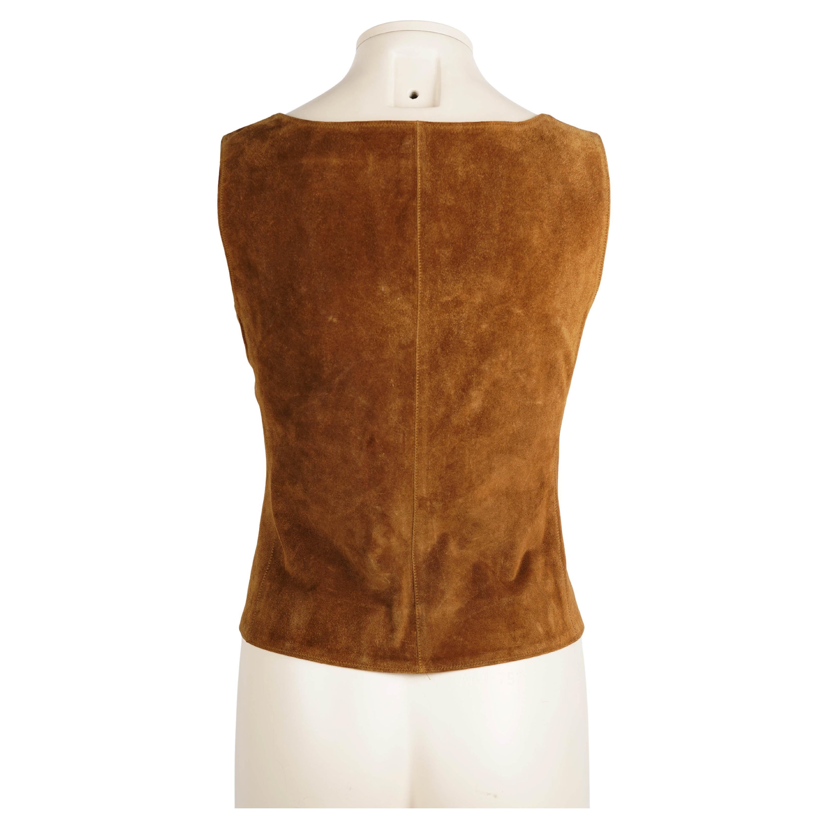 F/W 1999 Miu Miu Copper Suede Leather Front Zip Corset For Sale 1