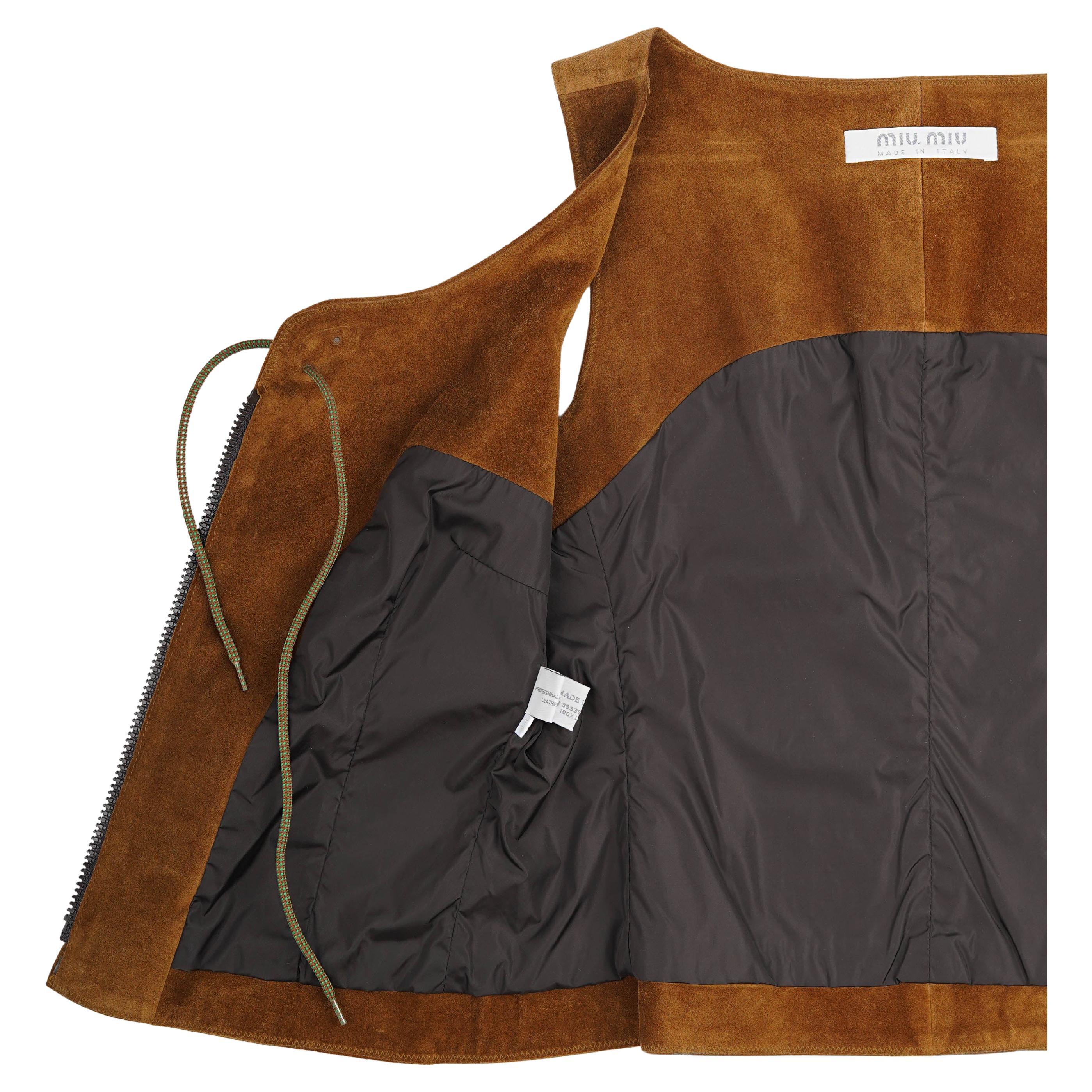 F/W 1999 Miu Miu Copper Suede Leather Front Zip Corset For Sale 6