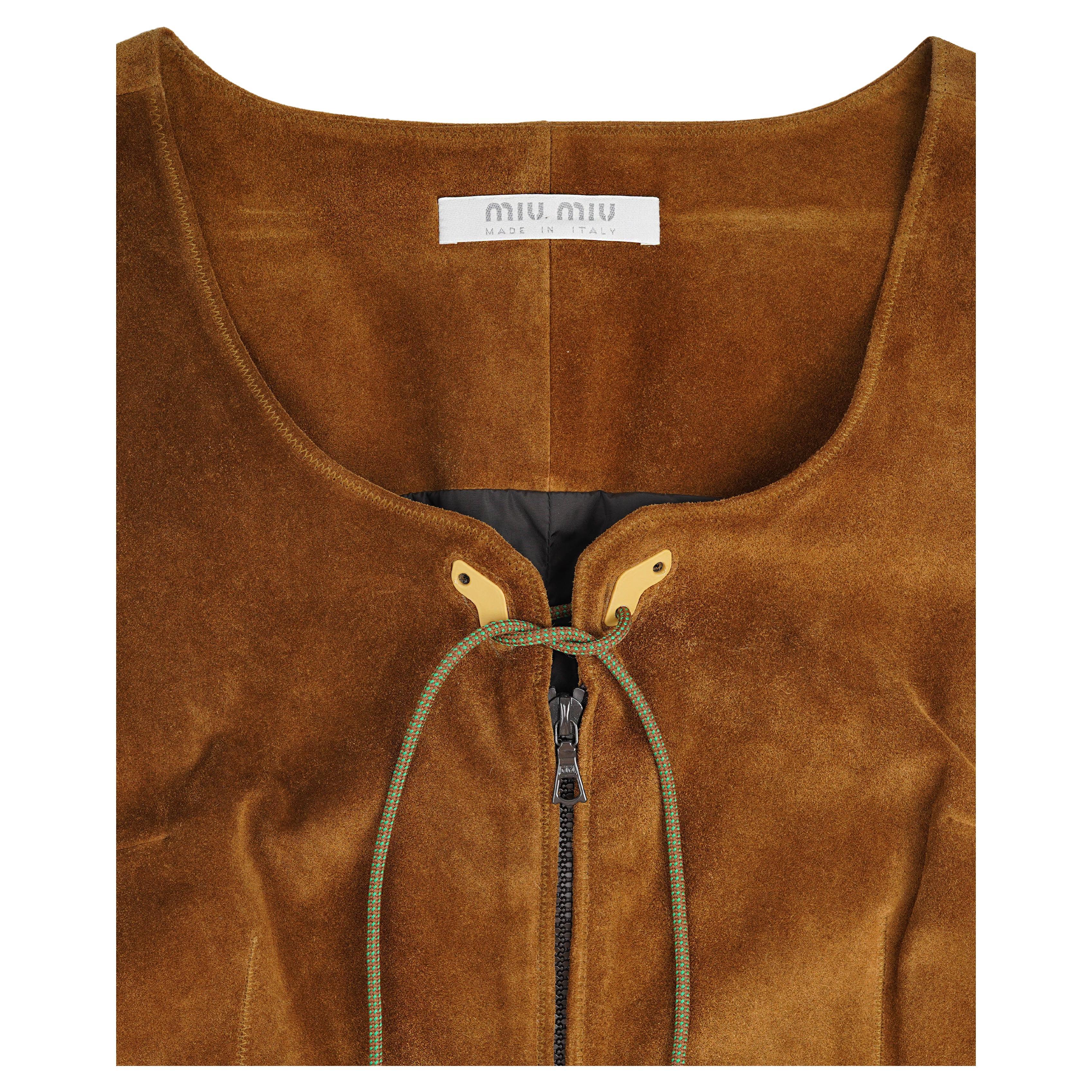 F/W 1999 Miu Miu Copper Suede Leather Front Zip Corset For Sale 5