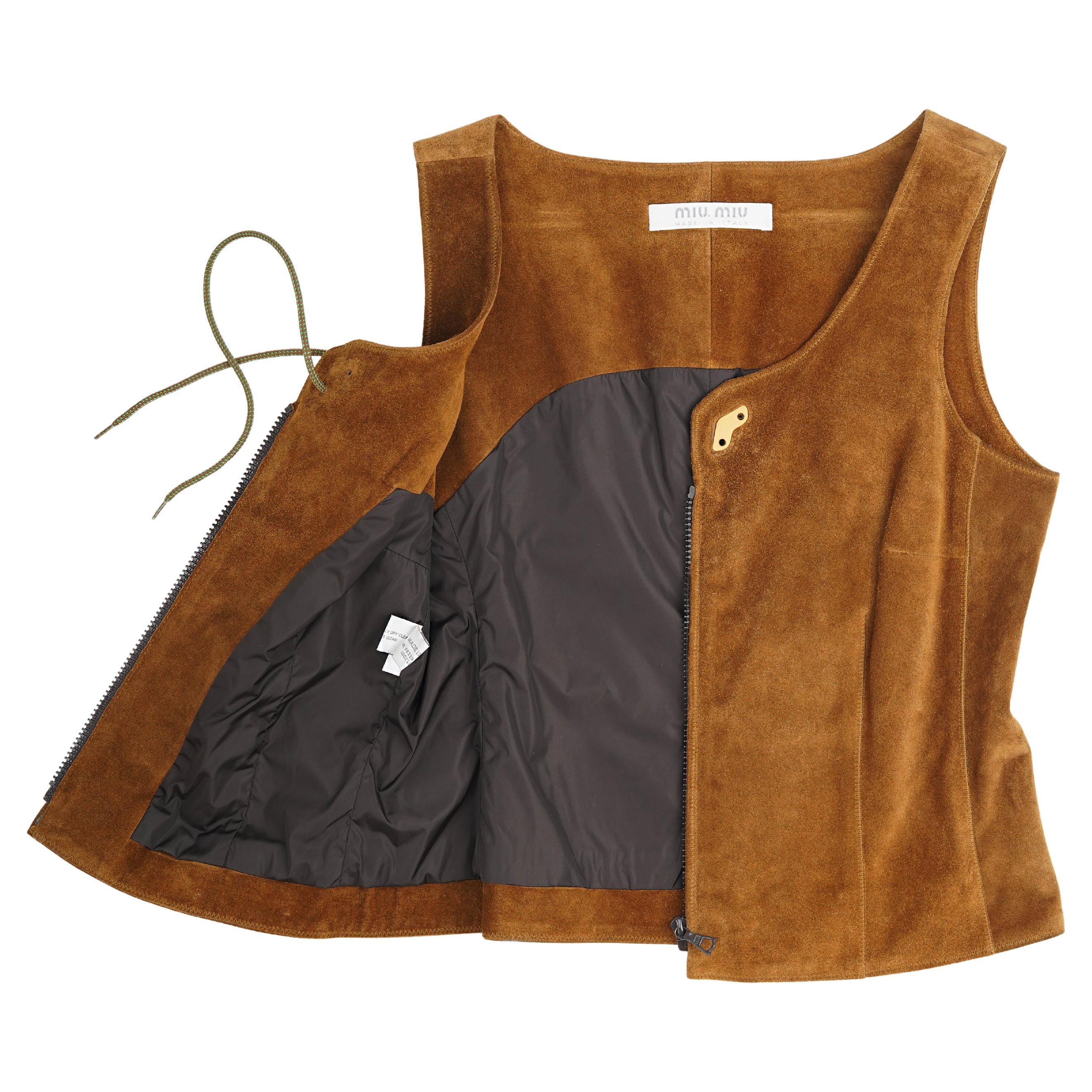 F/W 1999 Miu Miu Copper Suede Leather Front Zip Corset For Sale 4