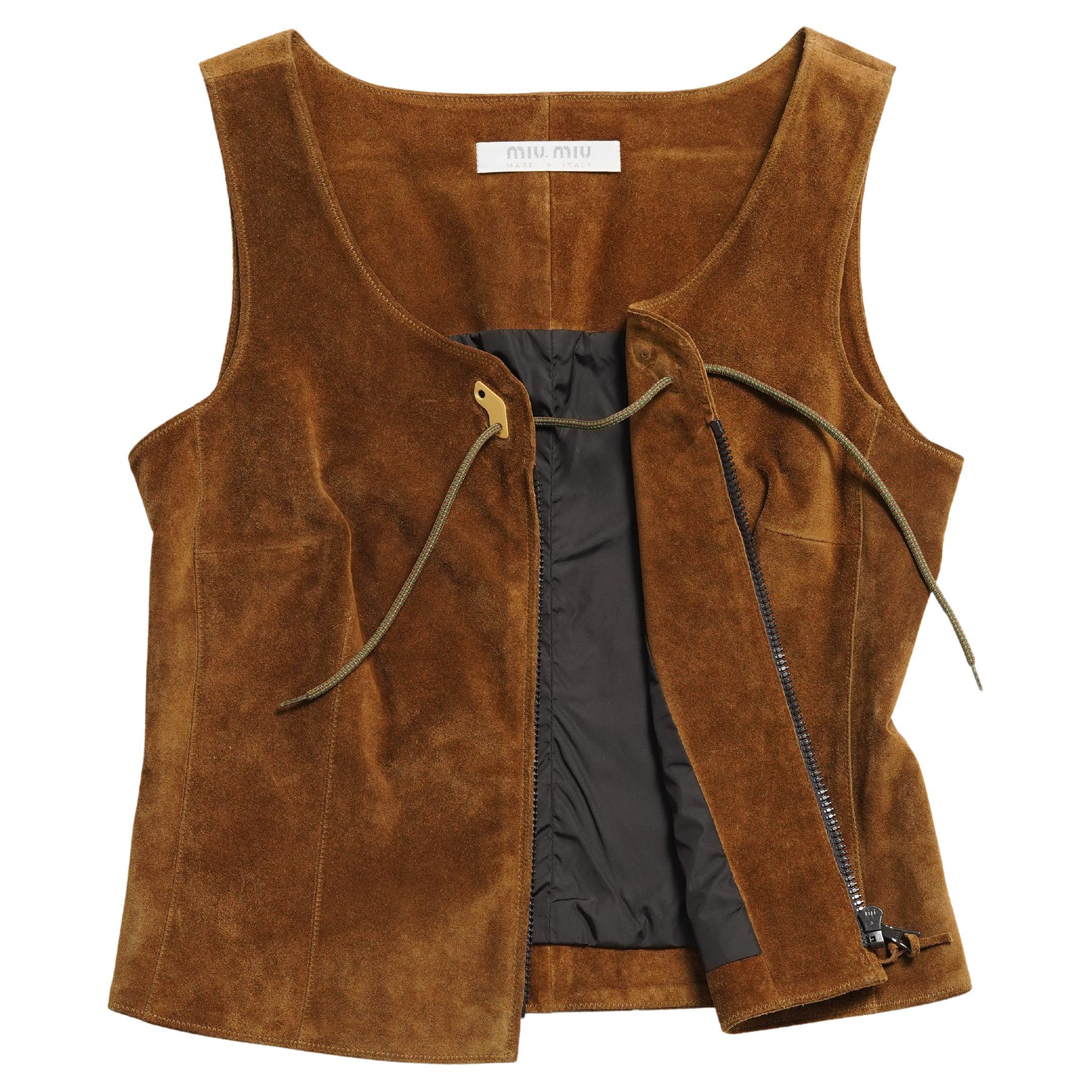 F/W 1999 Miu Miu Copper Suede Leather Front Zip Corset For Sale 2