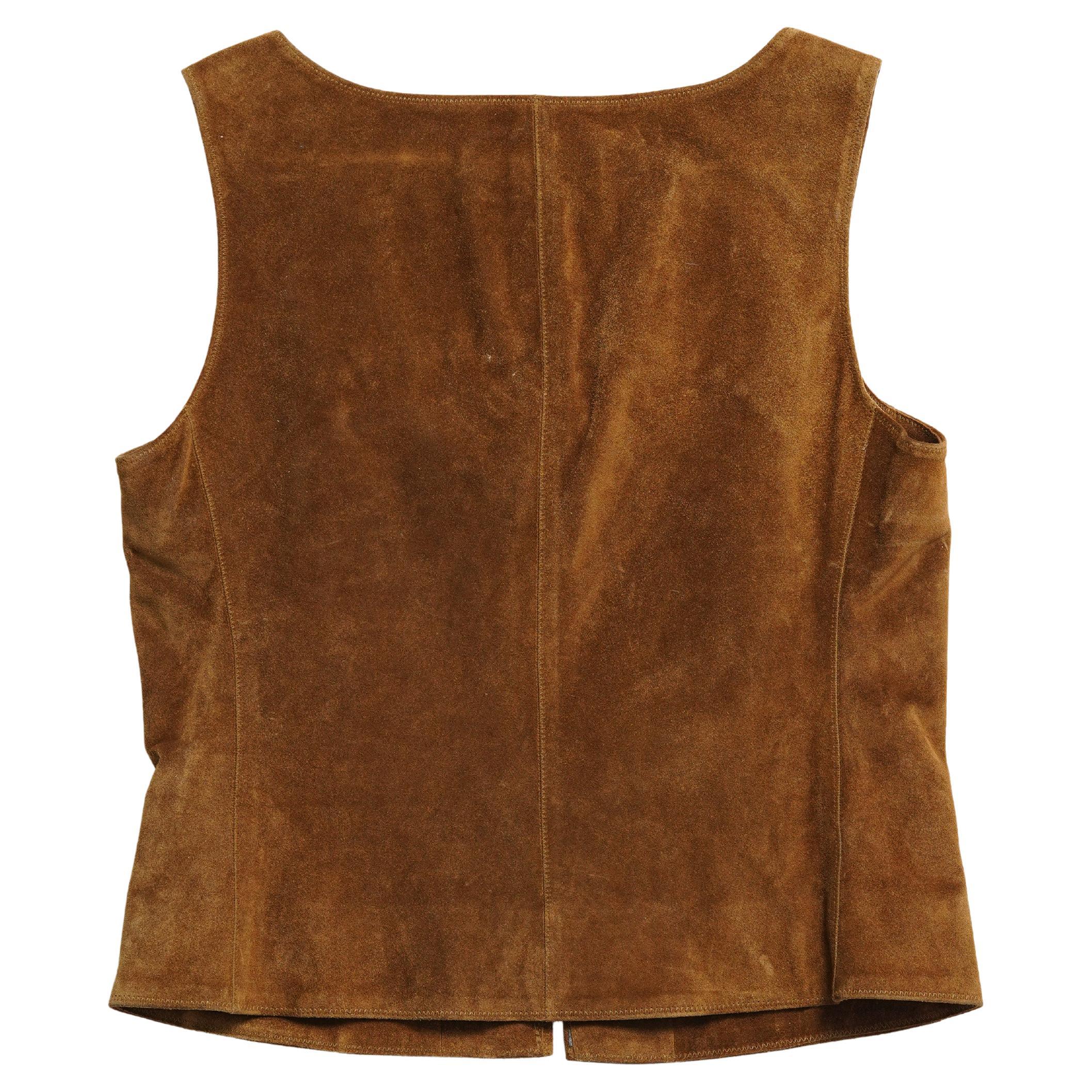 F/W 1999 Miu Miu Copper Suede Leather Front Zip Corset For Sale 3