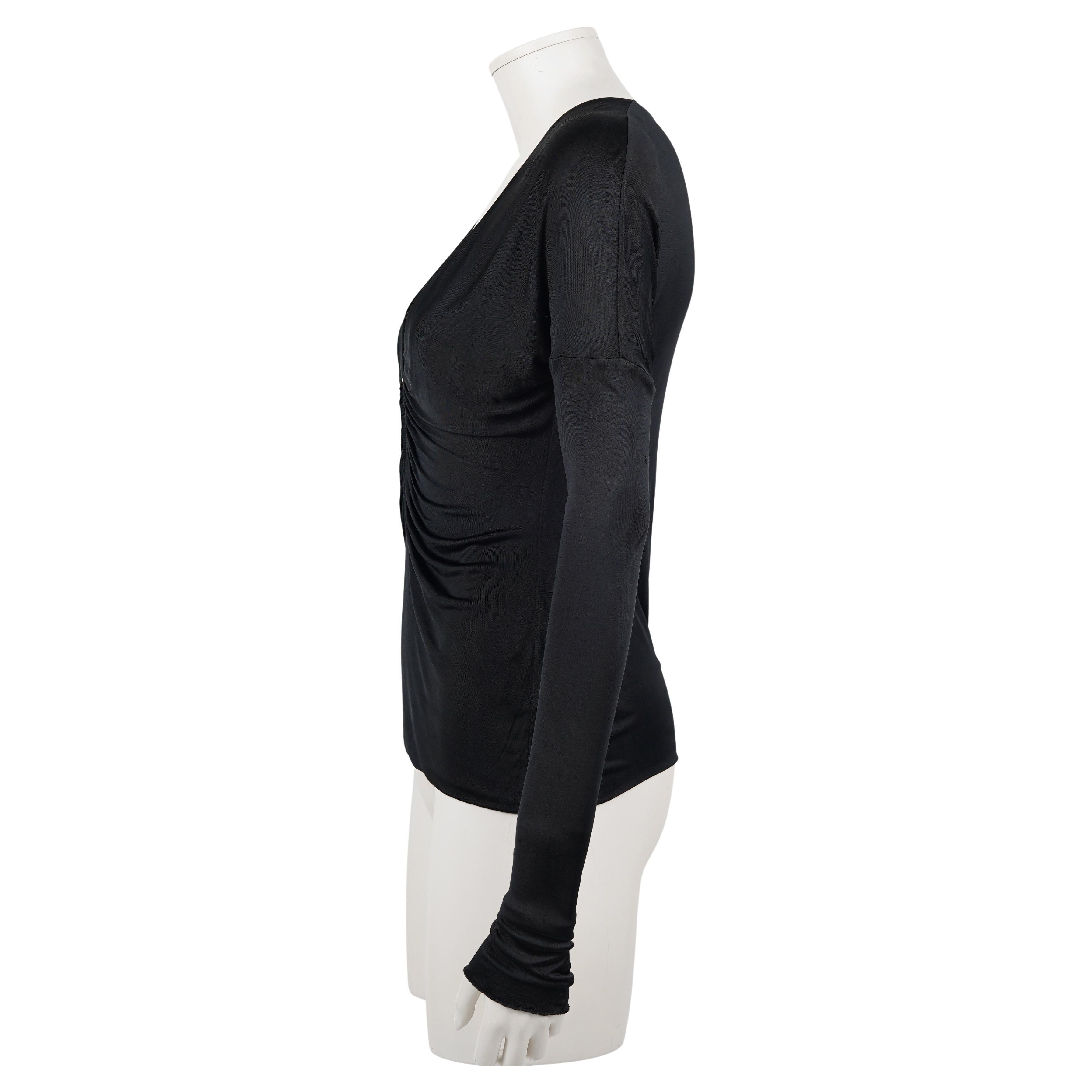 Women's Tom Ford for Gucci Fall/Winter 2003 Black Draped Viscose Top with Jeweled Clasp For Sale