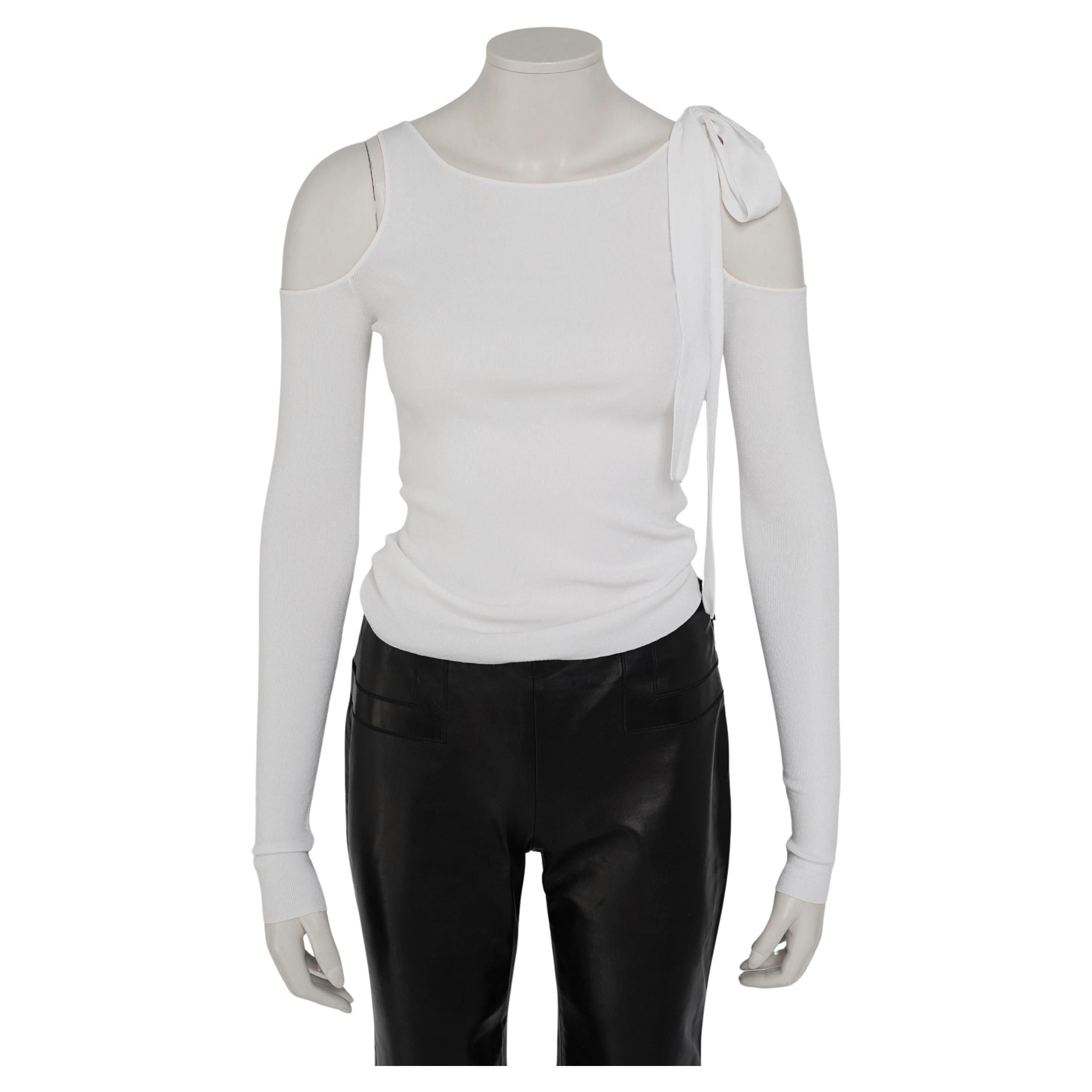 S.S. White di Gucci by Tom Ford, Top a spalla fredda con dettaglio a cravatta, primi anni 2000 IT 40 S