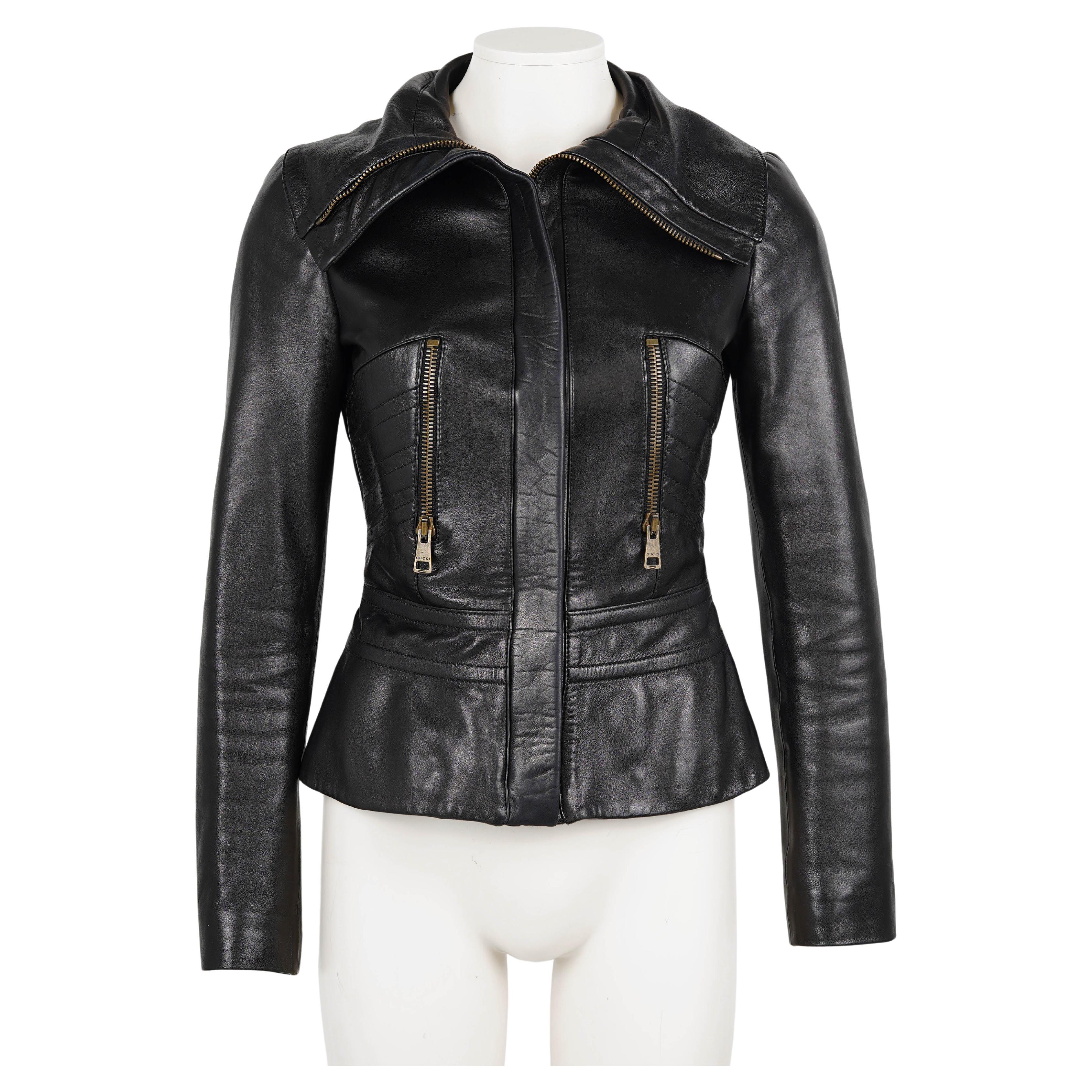 Gucci by Tom Ford A/I 1998-2001 Giacca in pelle nera scolpita - Taglia XS in vendita