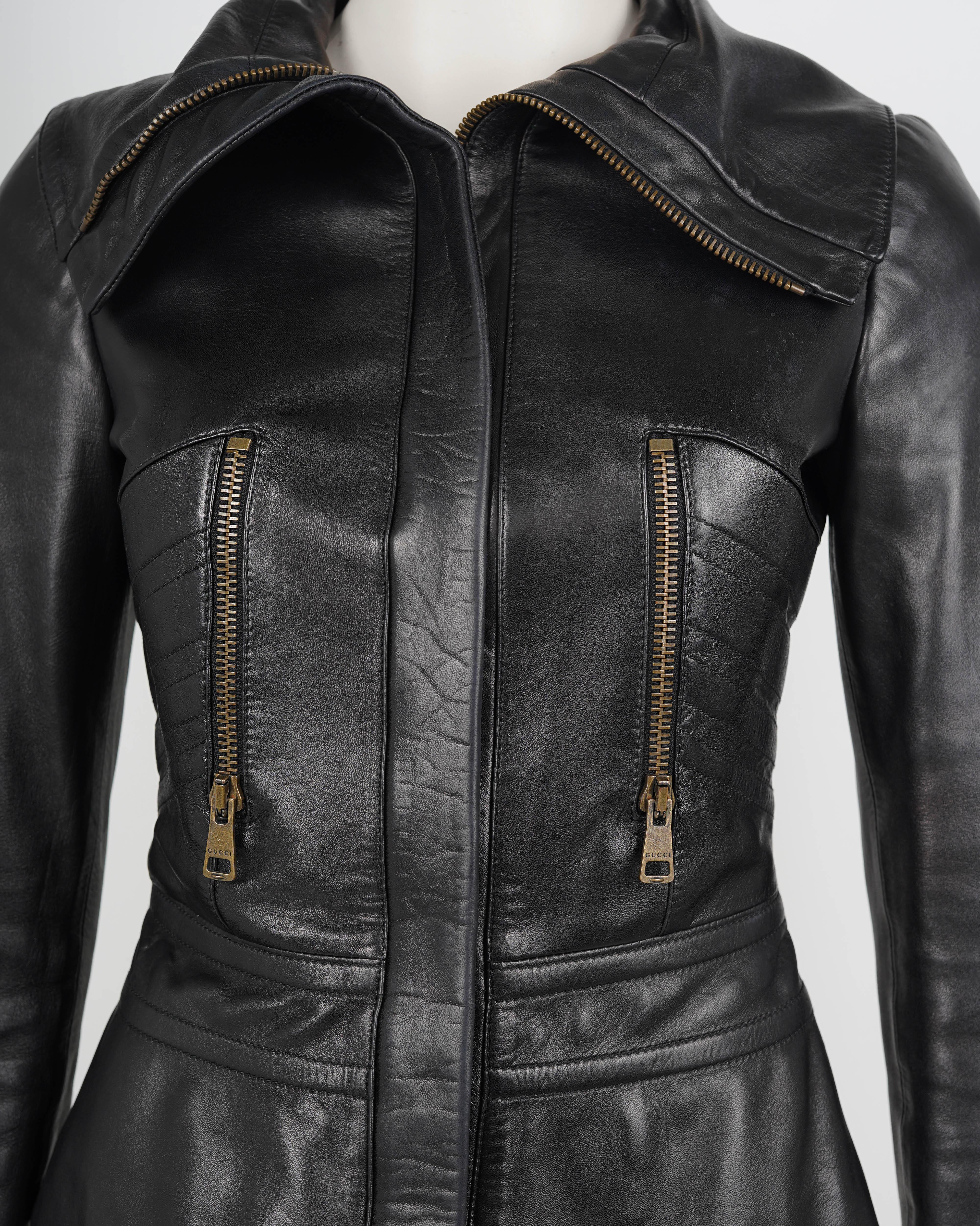 Gucci by Tom Ford A/I 1998-2001 Giacca in pelle nera scolpita - Taglia XS in vendita 4